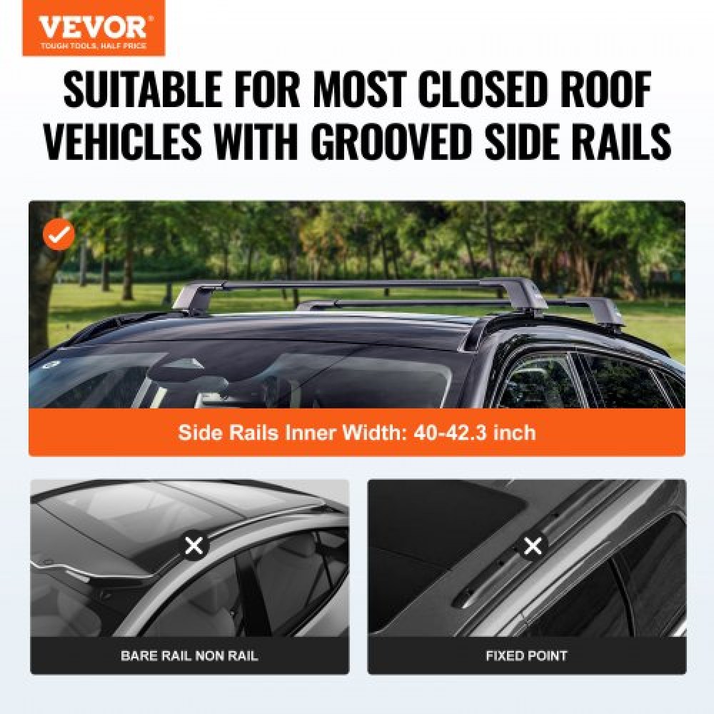 VEVOR Universal Roof Rack Crossbar Max 120,9 cm Ταιριάζει σε αυλακωτές πλαϊνές ράγες χωρίς διάκενο