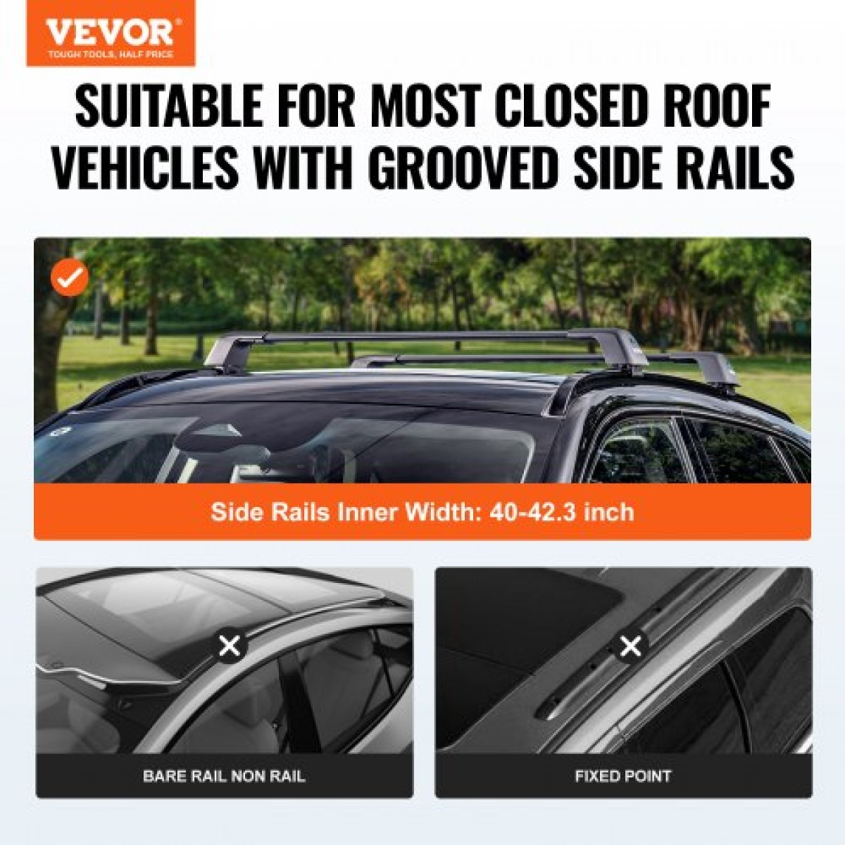 VEVOR Universal Roof Rack Crossbar Max 120,9 cm Ταιριάζει σε αυλακωτές πλαϊνές ράγες χωρίς διάκενο