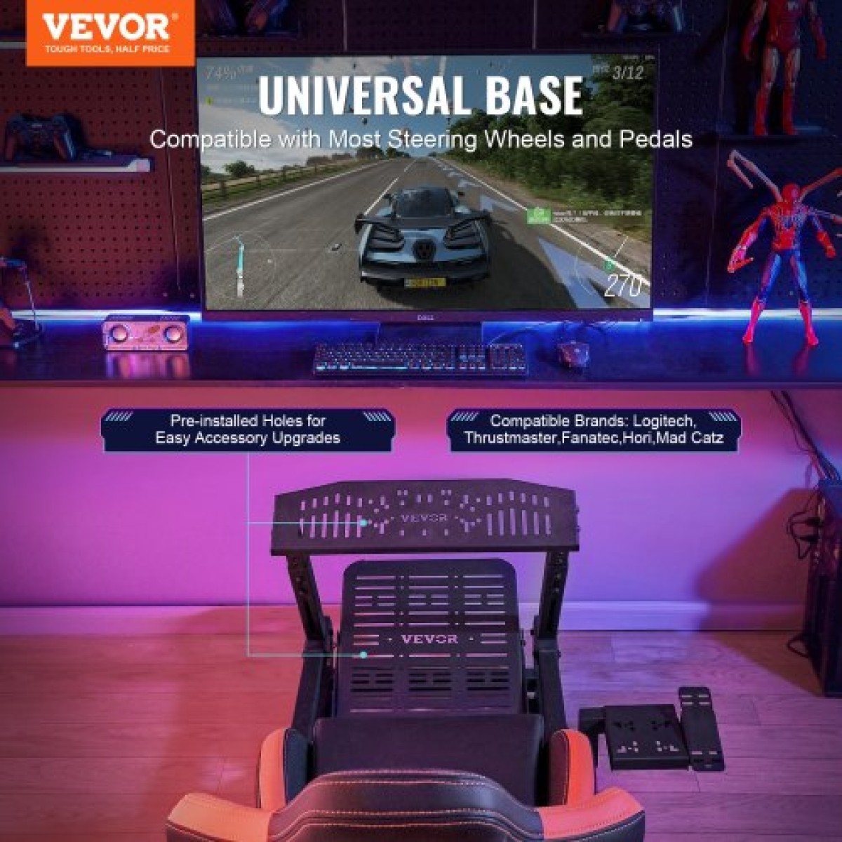 Βάση τροχού VEVOR Heavy Duty Racing για Logitech G923/G920/G29 Μέγιστο φορτίο 150 kg