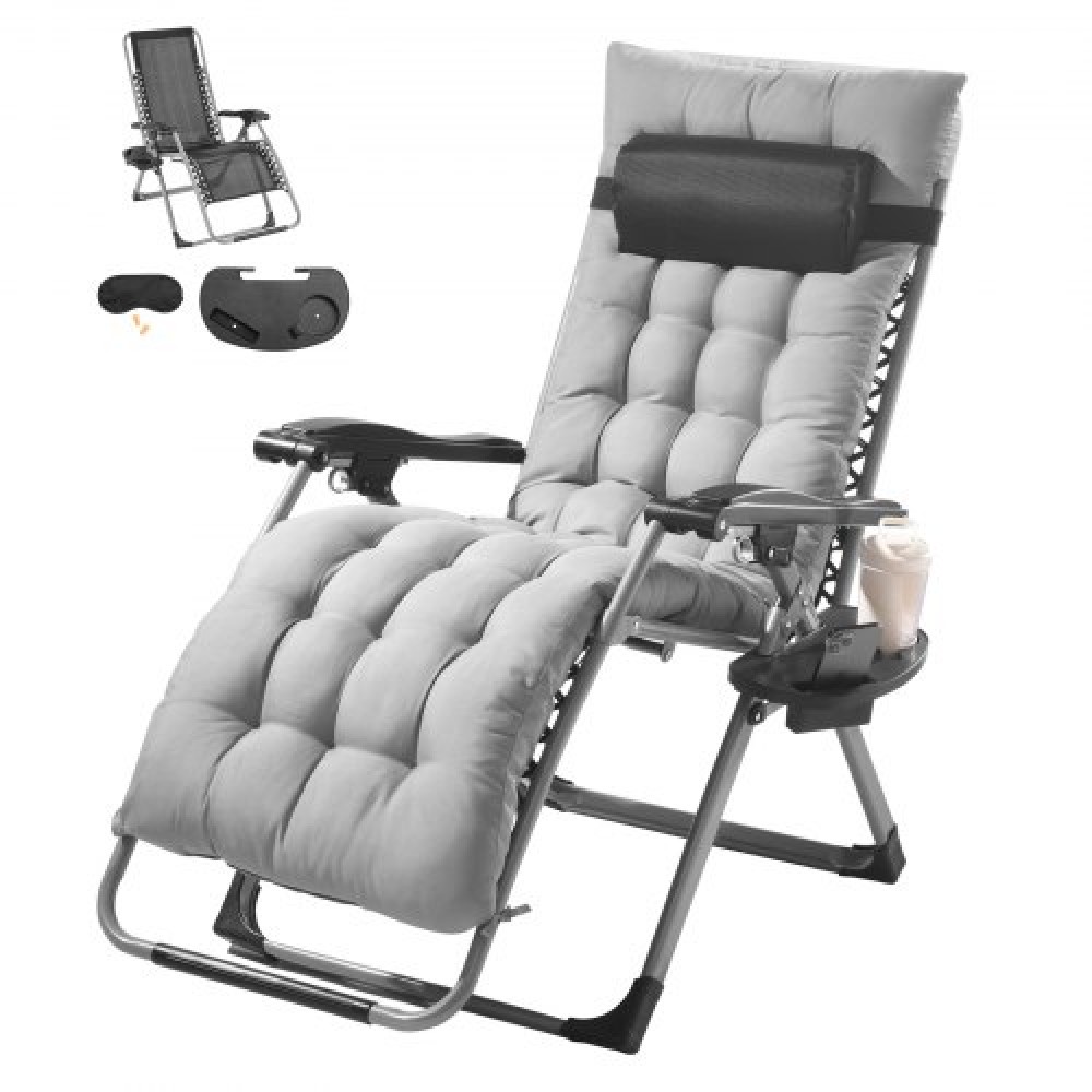 Καρέκλα VEVOR Zero Gravity, 26 ιντσών Zero Gravity Recliner Lounge Chair για εσωτερικούς και εξωτερικούς χώρους, ρυθμιζόμενη καρέκλα Anti Gravity με μαξιλάρι, προσκέφαλο, υποπόδιο και ποτηροθήκη, 500 lbs, γκρι