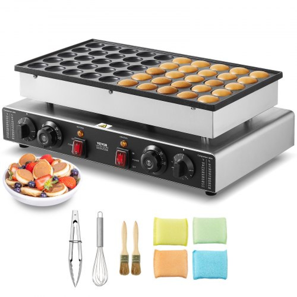 VEVOR Mini Dutch Pancake Maker, 50PCS 43mm Διάμετρος Dorayaki Baker Machine, 1700W Εμπορική ηλεκτρική ψησταριά Poffertjes, Αντικολλητικό ανοξείδωτο ατσάλι, Διπλός έλεγχος θερμοκρασίας & χρόνου, για οικιακή κουζίνα εστιατόριο