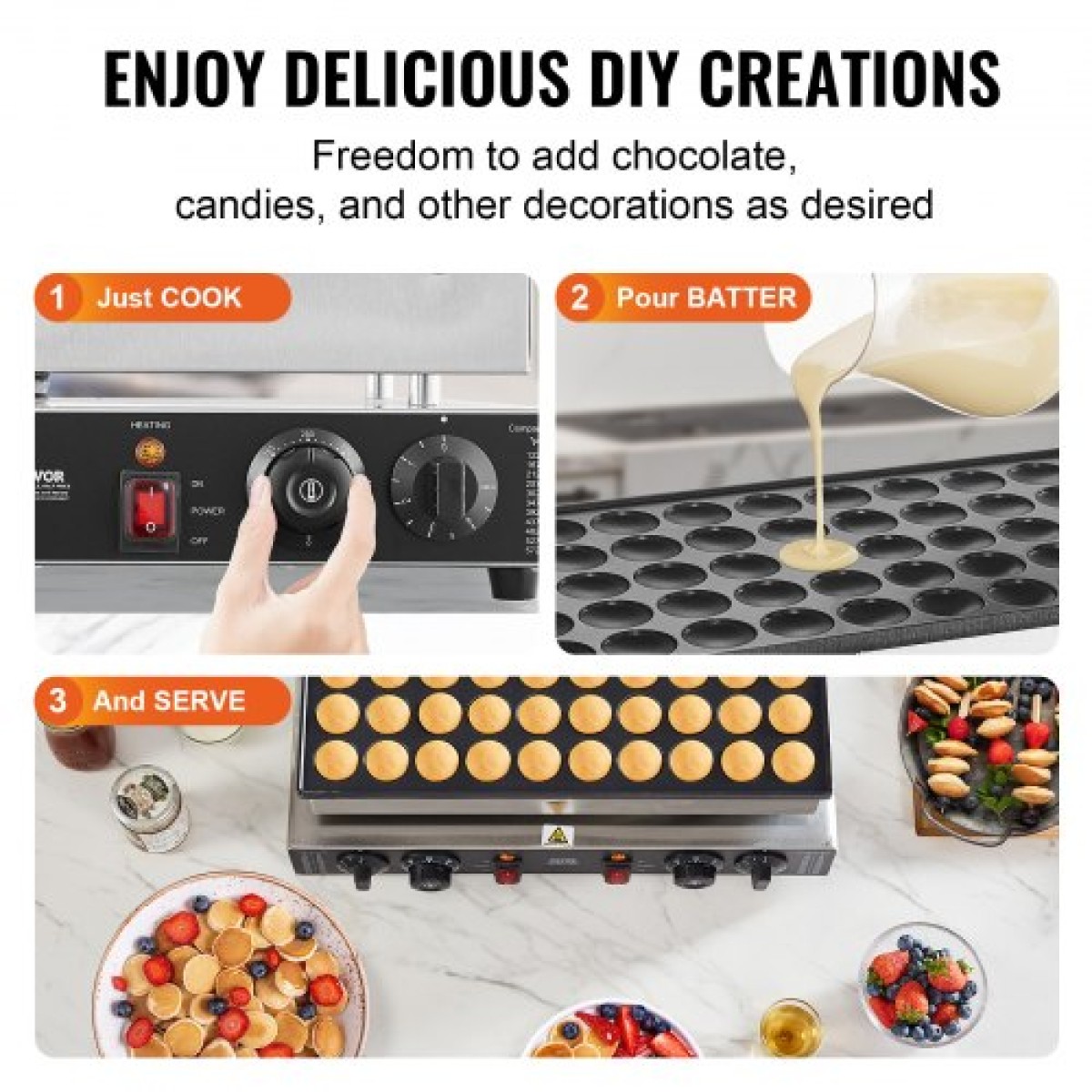 VEVOR Mini Dutch Pancake Maker, 50PCS 43mm Διάμετρος Dorayaki Baker Machine, 1700W Εμπορική ηλεκτρική ψησταριά Poffertjes, Αντικολλητικό ανοξείδωτο ατσάλι, Διπλός έλεγχος θερμοκρασίας & χρόνου, για οικιακή κουζίνα εστιατόριο