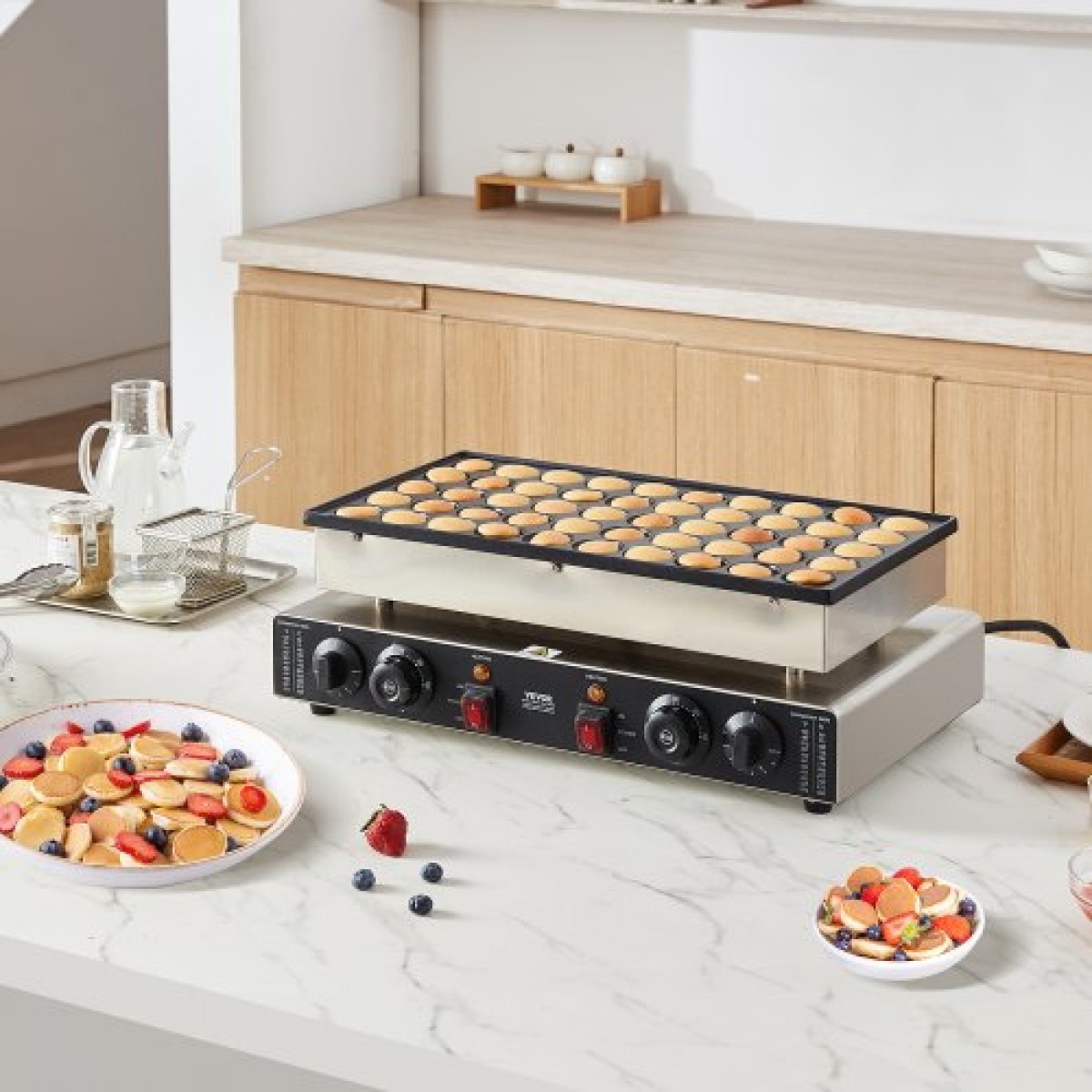 VEVOR Mini Dutch Pancake Maker, 50PCS 43mm Διάμετρος Dorayaki Baker Machine, 1700W Εμπορική ηλεκτρική ψησταριά Poffertjes, Αντικολλητικό ανοξείδωτο ατσάλι, Διπλός έλεγχος θερμοκρασίας & χρόνου, για οικιακή κουζίνα εστιατόριο