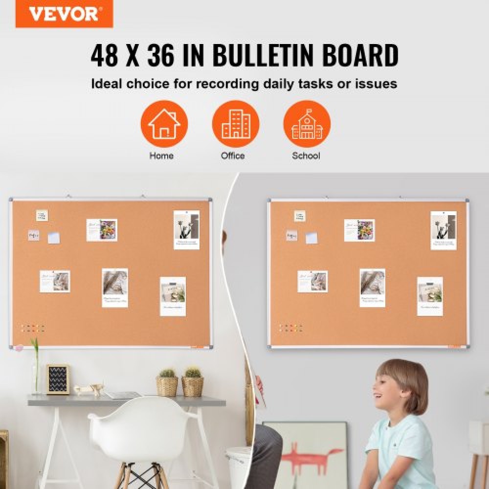 VEVOR 48"x36" μεγάλη σανίδα από φελλό – Επιτοίχιος πίνακας ανακοινώσεων με καρφίτσα – Ιδανική για σχολείο, σπίτι, γραφείο