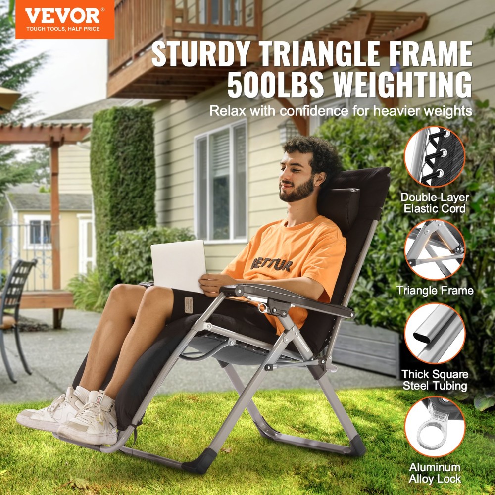 VEVOR Zero Gravity Chair 66 cm Zero Gravity Recliner Lounge Chair Indoor & Outdoor