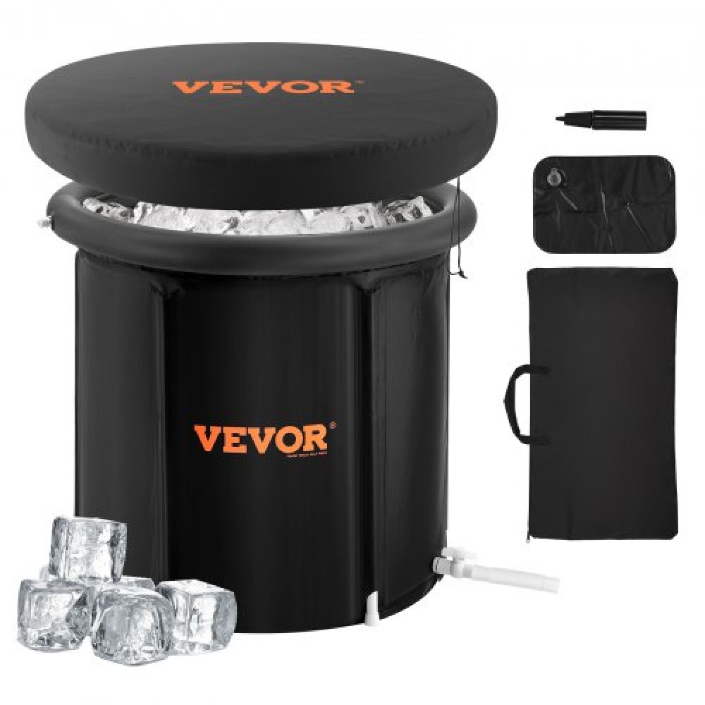 VEVOR Ice Bath Bath, 80 cm Long Cold Water Therapy Plunge Bath for Athletes, Φορητή εξωτερική πισίνα με βαρέλι πάγου για ανάκτηση, φουσκωτή πτυσσόμενη μπανιέρα 341L με κάλυμμα, οικιακή παγοθήκη για ενήλικες