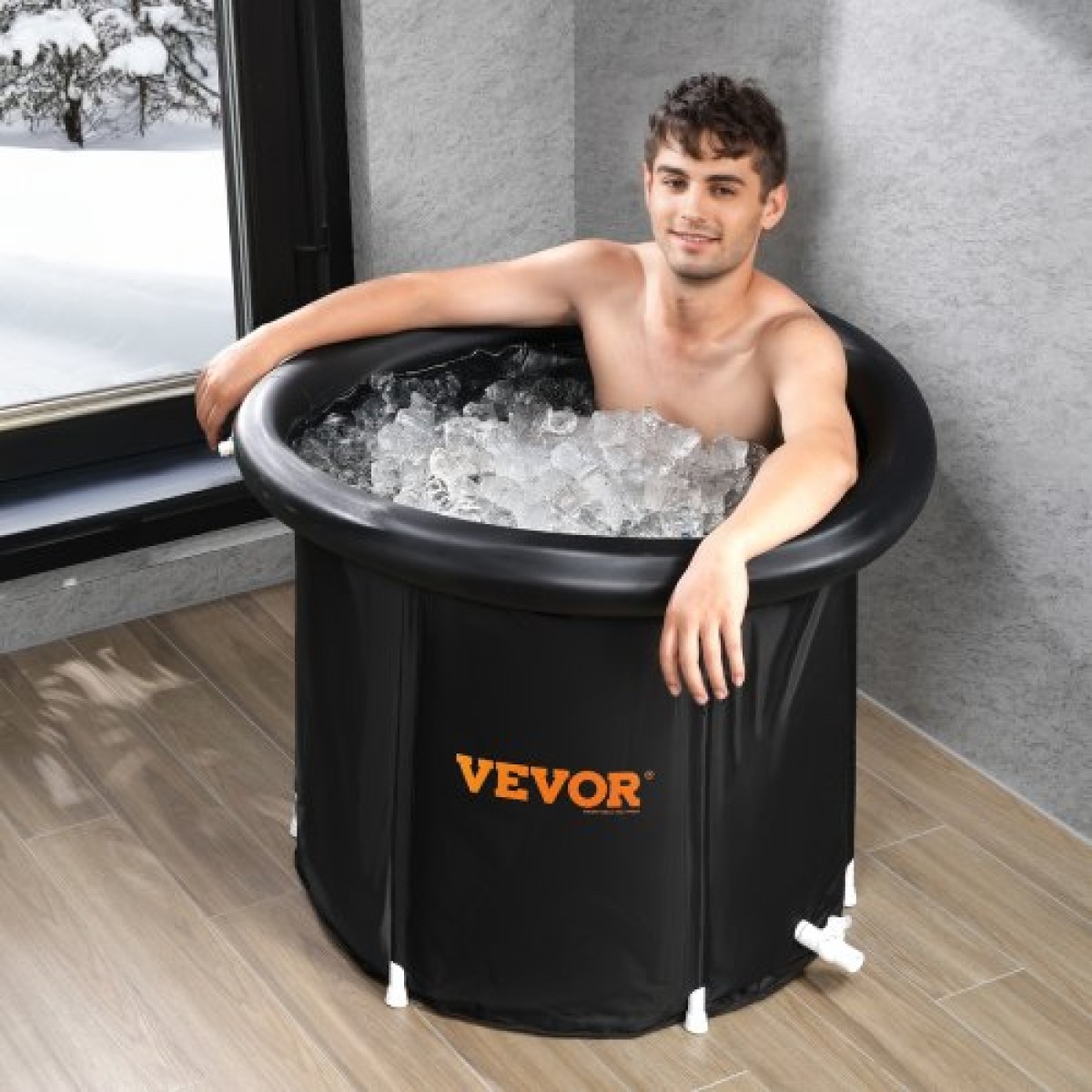 VEVOR Ice Bath Bath, 80 cm Long Cold Water Therapy Plunge Bath for Athletes, Φορητή εξωτερική πισίνα με βαρέλι πάγου για ανάκτηση, φουσκωτή πτυσσόμενη μπανιέρα 341L με κάλυμμα, οικιακή παγοθήκη για ενήλικες