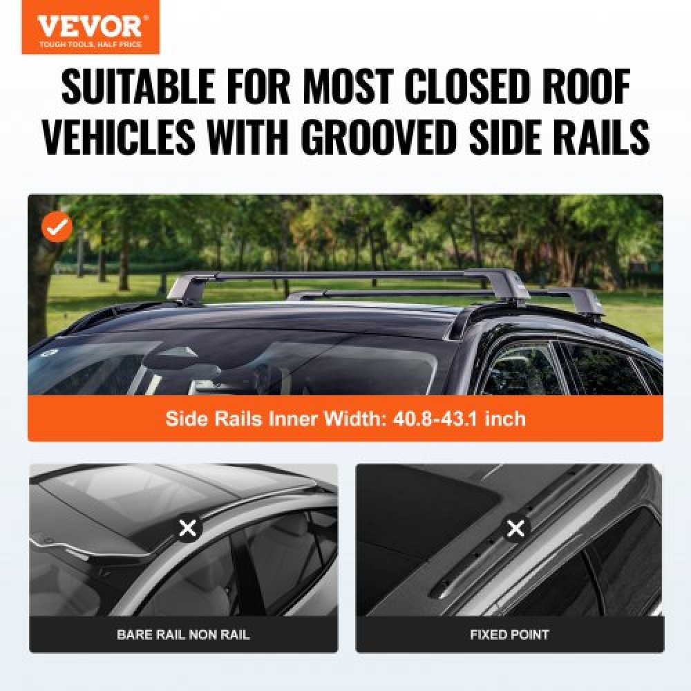 VEVOR Universal Roof Rack Crossbar Max 122,9 cm Ταιριάζει σε αυλακωτές πλαϊνές ράγες χωρίς διάκενο