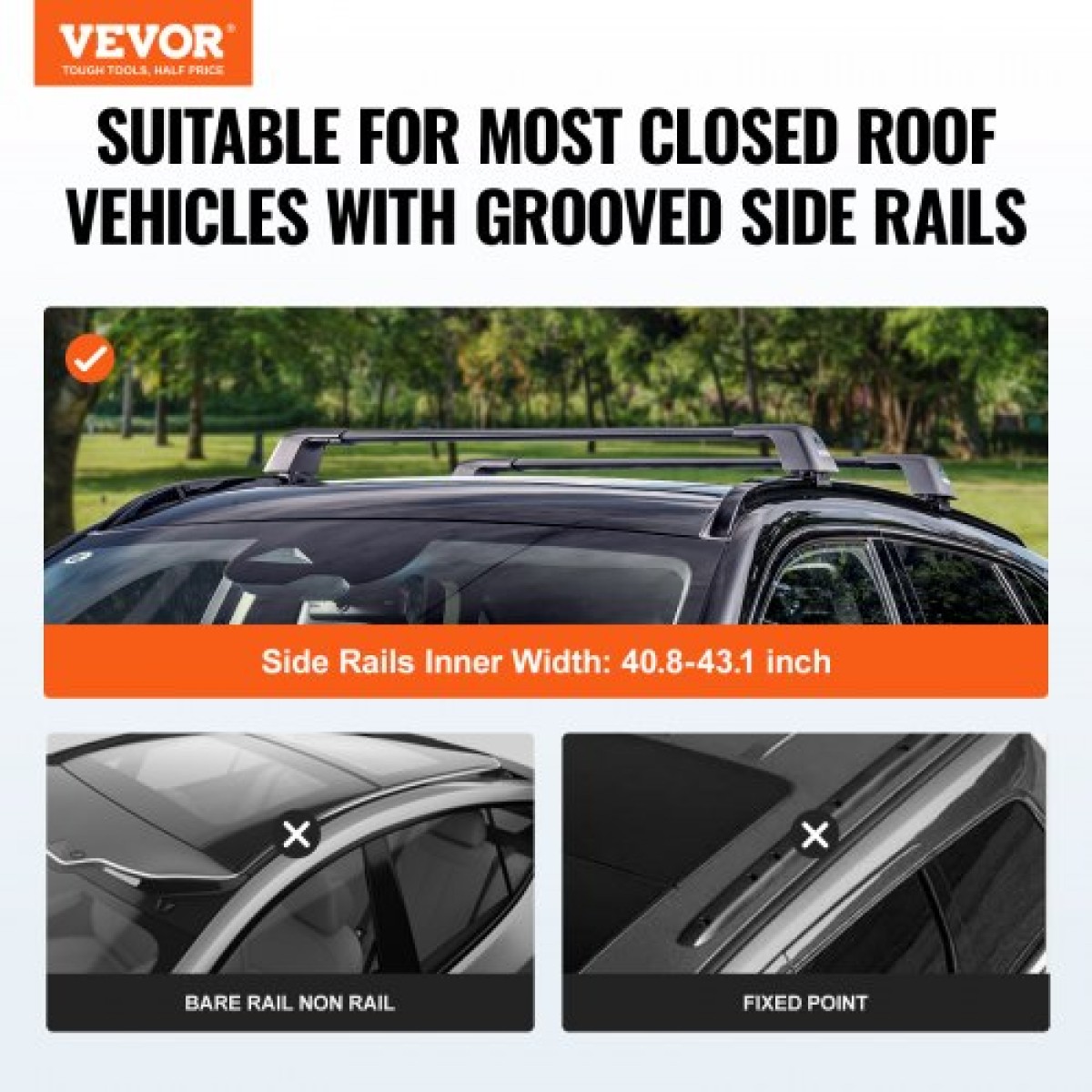 VEVOR Universal Roof Rack Crossbar Max 122,9 cm Ταιριάζει σε αυλακωτές πλαϊνές ράγες χωρίς διάκενο