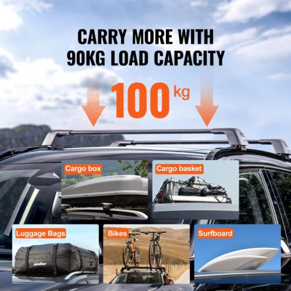 VEVOR Universal Roof Rack Crossbar Max 122,9 cm Ταιριάζει σε αυλακωτές πλαϊνές ράγες χωρίς διάκενο