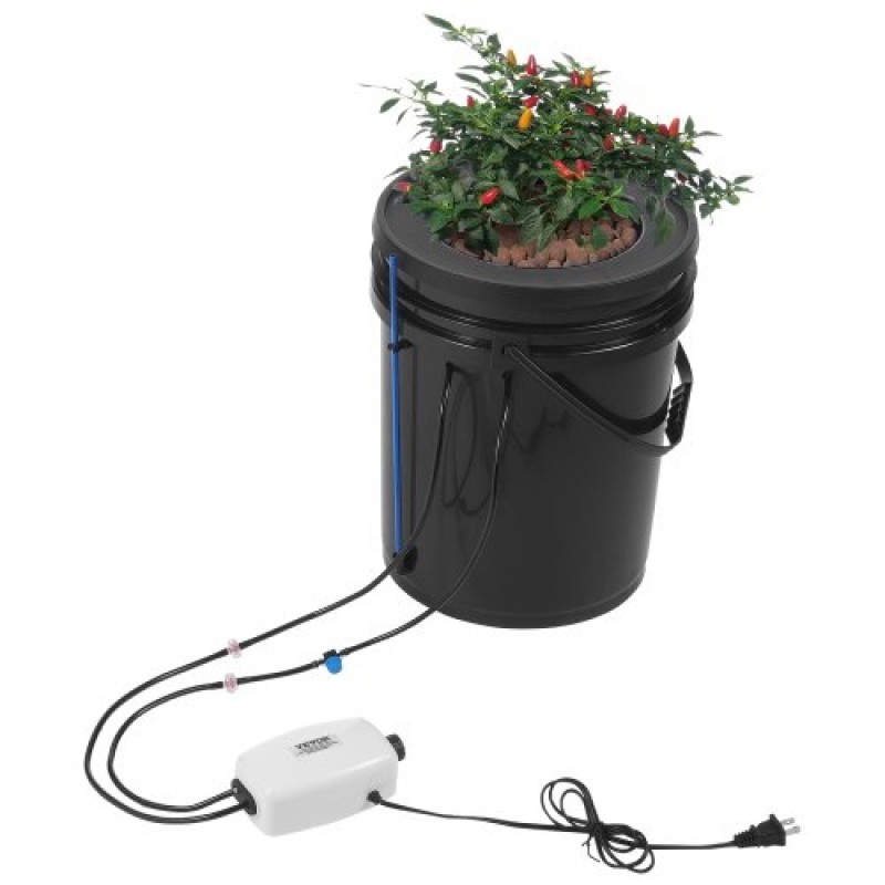 VEVOR DWC Hydroponics Grow System, Hydroponic Growing System with Top Drip Kit, 5-Gallon Deep Water Culture with Air Pump, Air Stone και Συσκευή στάθμης νερού για φυλλώδη λαχανικά (1 Bucket+Top Drip Kit)