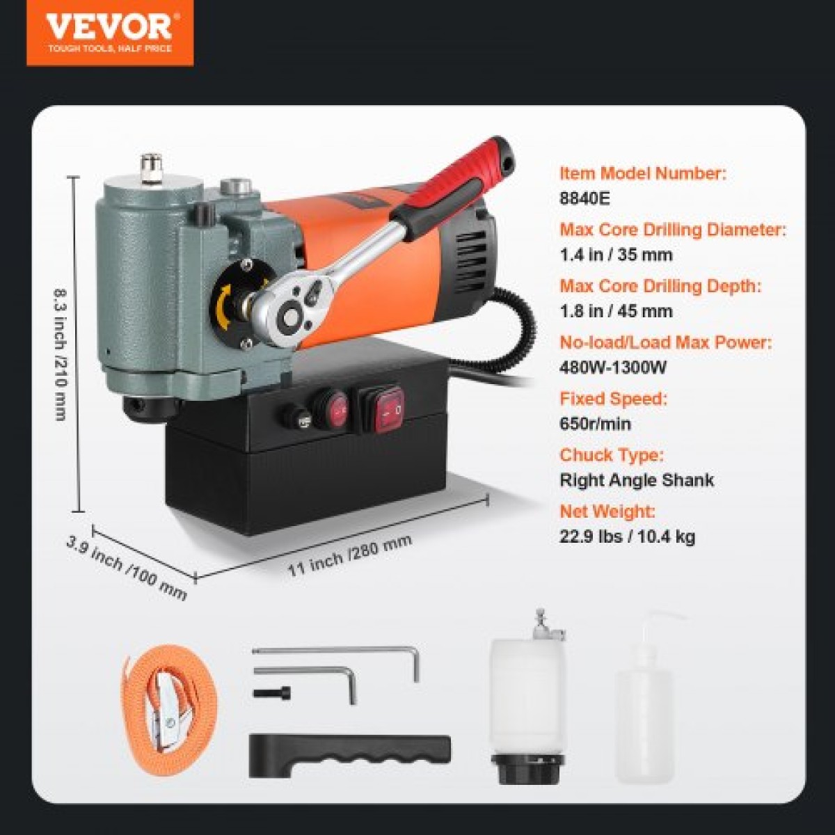 VEVOR Magnetic Drill Press, 1300W χαμηλού προφίλ Mag Drill, Φορητό Magnetic Drilling Machine με ψυκτική συσκευή και προστασία υπερφόρτωσης, Magnetic Press για εγκατάσταση εξοπλισμού, βιομηχανική