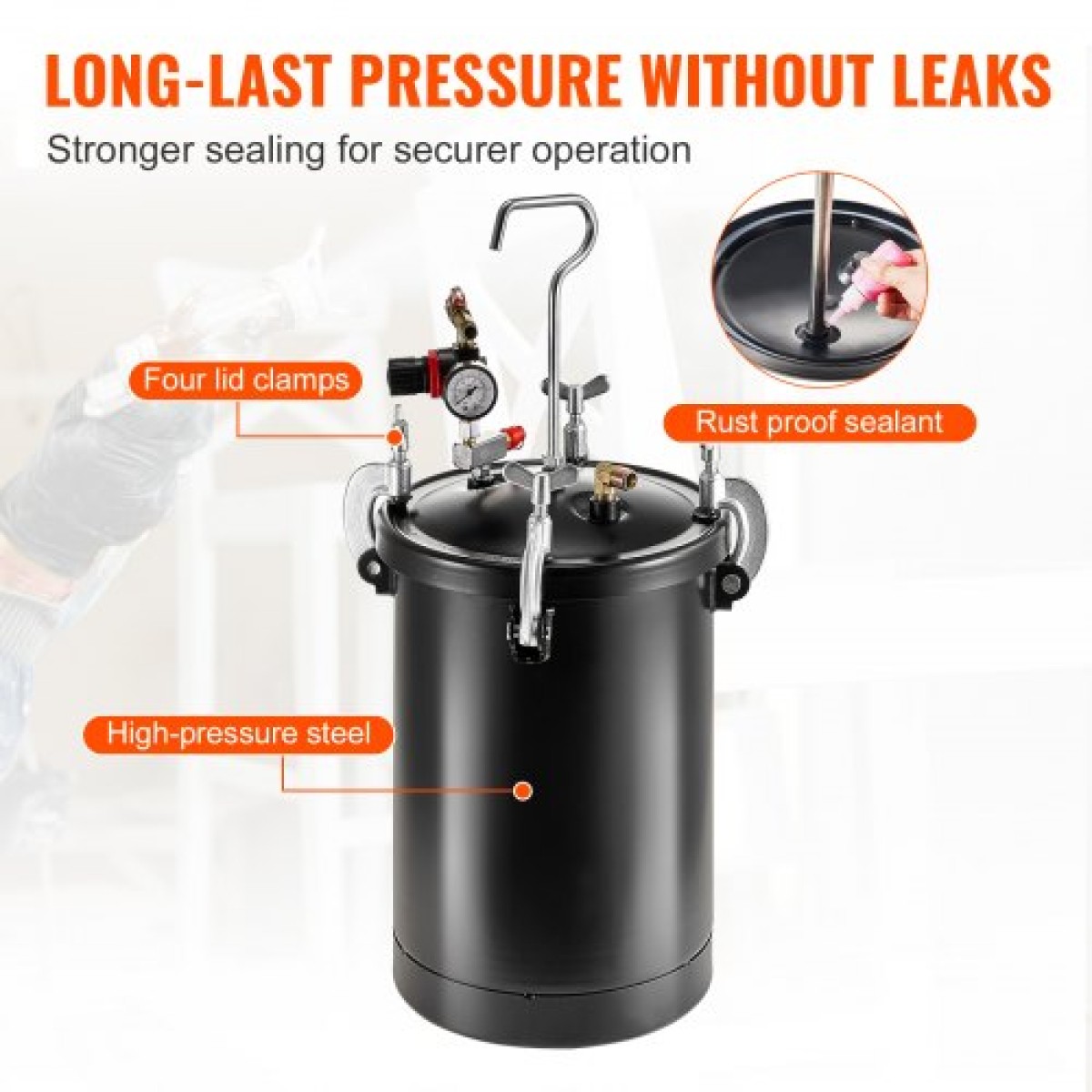 Δοχείο πίεσης βαφής VEVOR, δοχείο πίεσης 15L/3,75 gal, Ρυθμιζόμενη πίεση 60 psi, Δεξαμενή βαφής δοχείου πίεσης από χάλυβα με πιστόλι ψεκασμού, σωλήνες, μετρητής πίεσης, για διακόσμηση σπιτιού και βιομηχανική βαφή