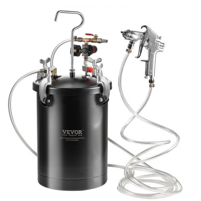 Δοχείο πίεσης βαφής VEVOR, δοχείο πίεσης 15L/3,75 gal, Ρυθμιζόμενη πίεση 60 psi, Δεξαμενή βαφής δοχείου πίεσης από χάλυβα με πιστόλι ψεκασμού, σωλήνες, μετρητής πίεσης, για διακόσμηση σπιτιού και βιομηχανική βαφή