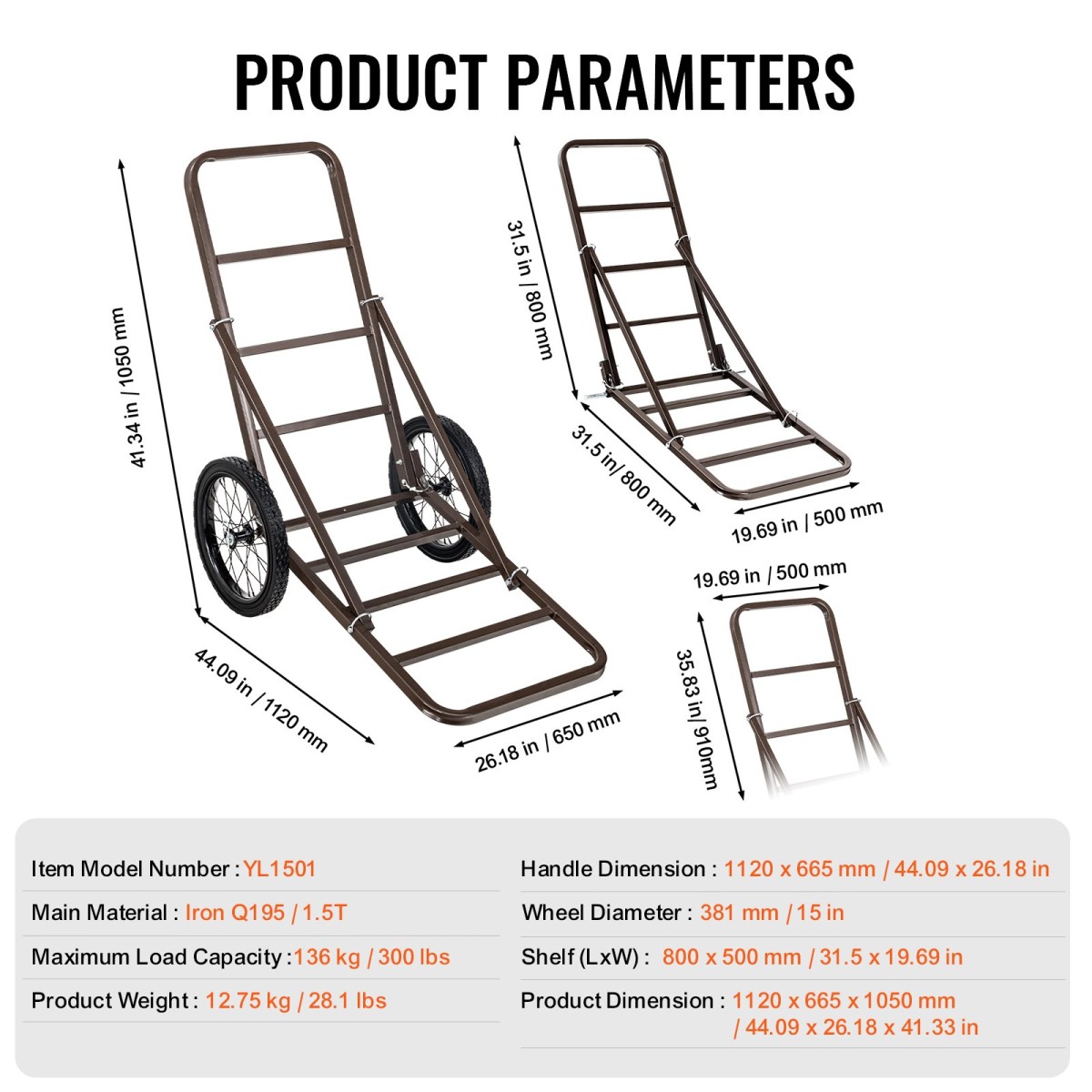VEVOR Deer Cart, 300 LBS Capacity Folding Cart, Deer Cart Game Hauler με μεγάλους ελαστικούς τροχούς & εργονομική λαβή, βαρέως τύπου αξεσουάρ καροτσιού παιχνιδιού, βοηθητικό εξοπλισμό Dolly για κυνήγι Ψάρεμα Πεζοπορίας