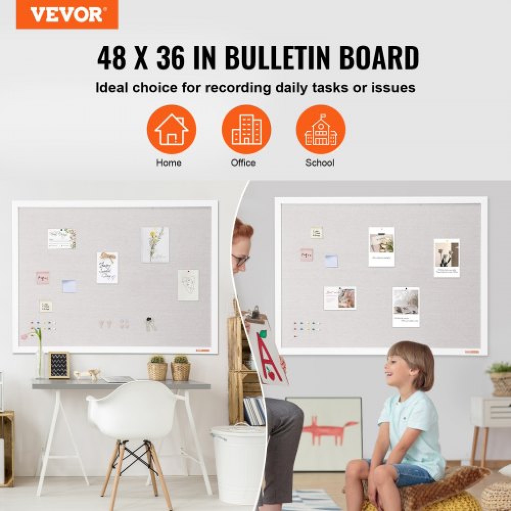 Πίνακας από λευκό φελλό VEVOR 48"x36" με λινό επιφάνεια – Κομψός πίνακας ανακοινώσεων τοίχου για σπίτι, σχολείο, γραφείο – Κομψός και λειτουργικός πίνακας ανακοινώσεων