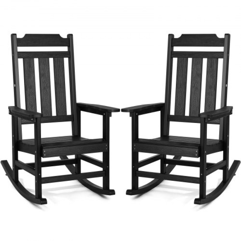 VEVOR 2 τμχ Βεράντα Rocker, HIPS Outdoor Rocking Chair, High Back Patio Rocking Chair με λεία μπράτσα, Υποστηρίζει έως και 400 λίβρες, για κήπο, μπαλκόνι, βεράντα, μαύρο
