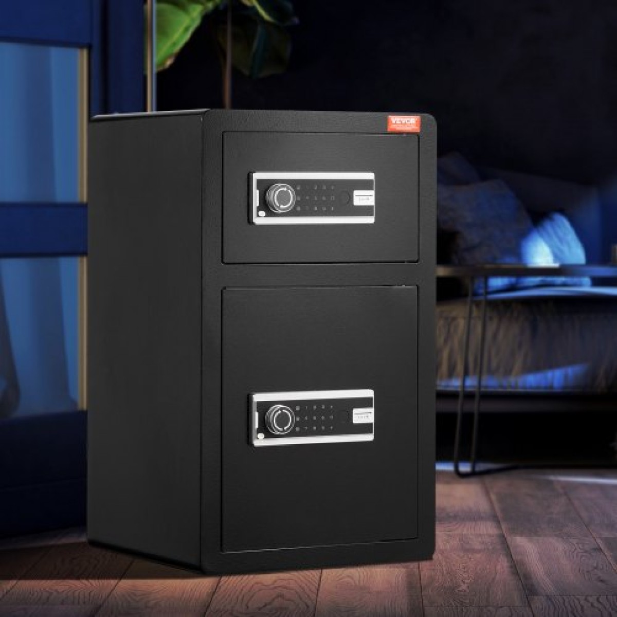 VEVOR Διπλές Πόρτες 4,5 cu.ft Χρηματοκιβώτιο με κλειδαριά & κωδικό πρόσβασης, Θυρίδα ασφαλείας με πυρίμαχη τσάντα, βάση κλειδιών, φως LED και 2 ρυθμιζόμενο ύψος και αφαιρούμενο διαχωριστικό για χρήματα, έγγραφα, κοσμήματα και αντικείμενα αξίας, Μαύρο