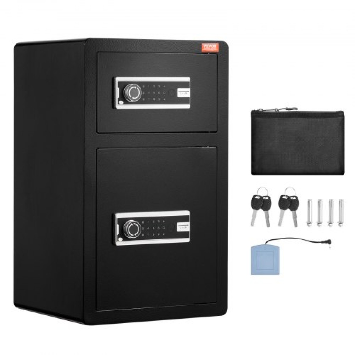 VEVOR Διπλές Πόρτες 4,5 cu.ft Χρηματοκιβώτιο με κλειδαριά & κωδικό πρόσβασης, Θυρίδα ασφαλείας με πυρίμαχη τσάντα, βάση κλειδιών, φως LED και 2 ρυθμιζόμενο ύψος και αφαιρούμενο διαχωριστικό για χρήματα, έγγραφα, κοσμήματα και αντικείμενα αξίας, Μαύρο
