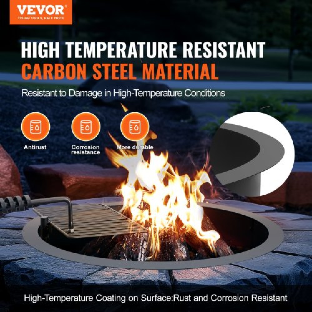 VEVOR Fire Pit Ring, Fire Pit Insert with Fire Ring, 35-In Outer/31-In Internal Diameter, 8,5 in Height, Carbon Steel Liner DIY Campfire Ring over/In-Ground, for Outdoor Camping, Bonfires