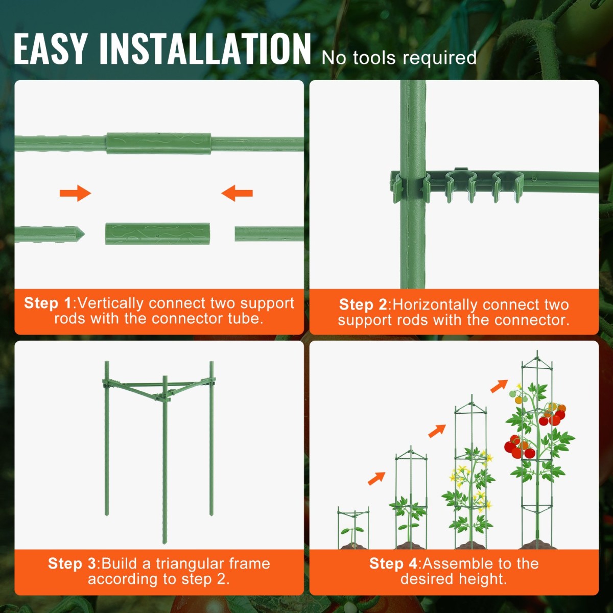 VEVOR 4 Packs Κλουβιά ντομάτας για κήπο, 63 ιντσών Tomato Trellis Plant Stakes Support, Stackable Tall Plant Support Cage, για υπερυψωμένο κρεβάτι κήπου, λαχανικά λουλούδια και αναρριχώμενα φυτά