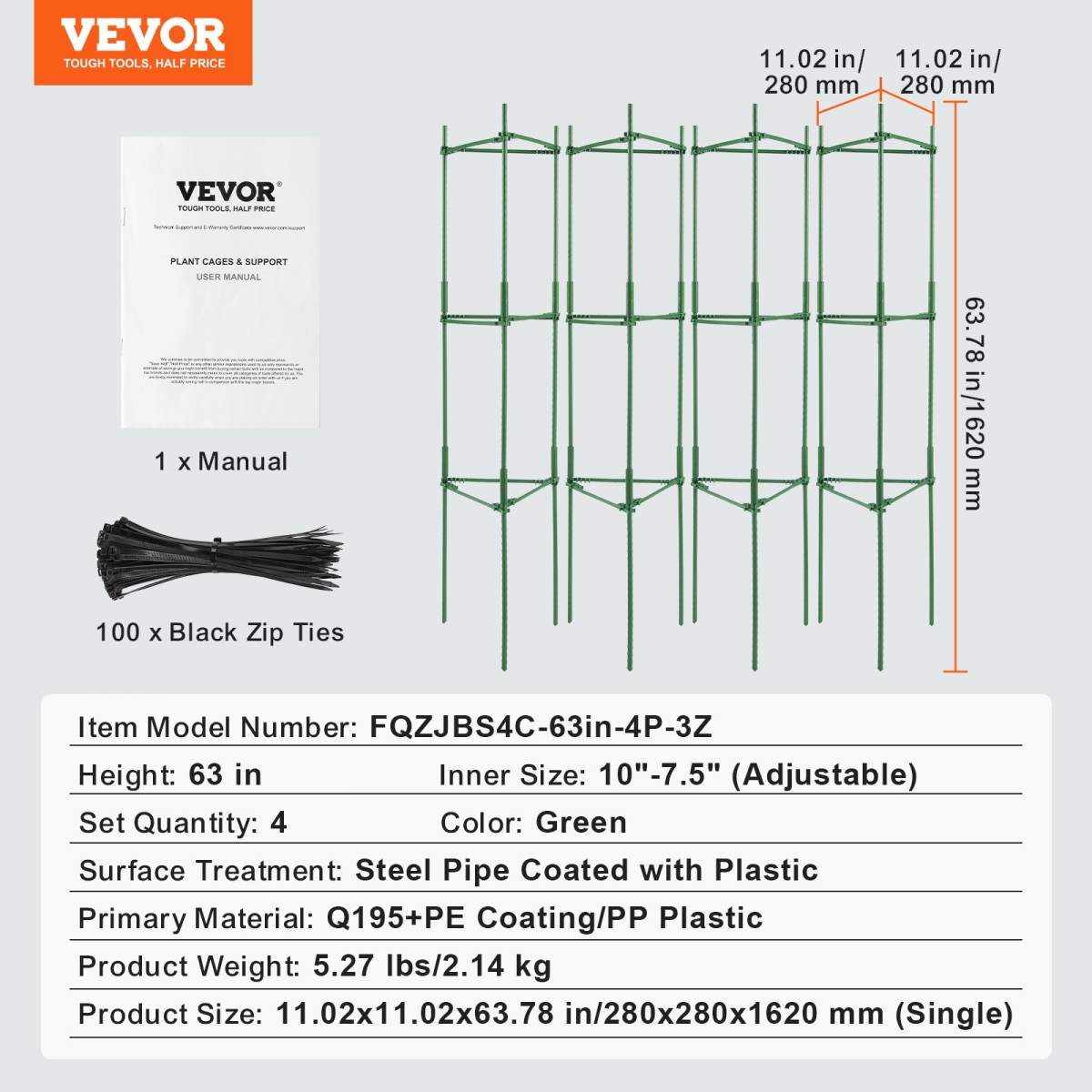 VEVOR 4 Packs Κλουβιά ντομάτας για κήπο, 63 ιντσών Tomato Trellis Plant Stakes Support, Stackable Tall Plant Support Cage, για υπερυψωμένο κρεβάτι κήπου, λαχανικά λουλούδια και αναρριχώμενα φυτά
