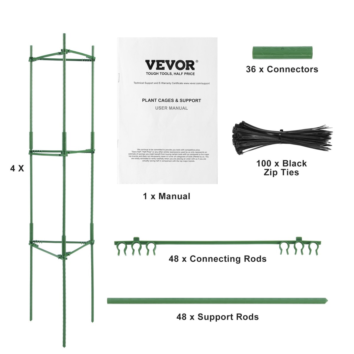 VEVOR 4 Packs Κλουβιά ντομάτας για κήπο, 63 ιντσών Tomato Trellis Plant Stakes Support, Stackable Tall Plant Support Cage, για υπερυψωμένο κρεβάτι κήπου, λαχανικά λουλούδια και αναρριχώμενα φυτά