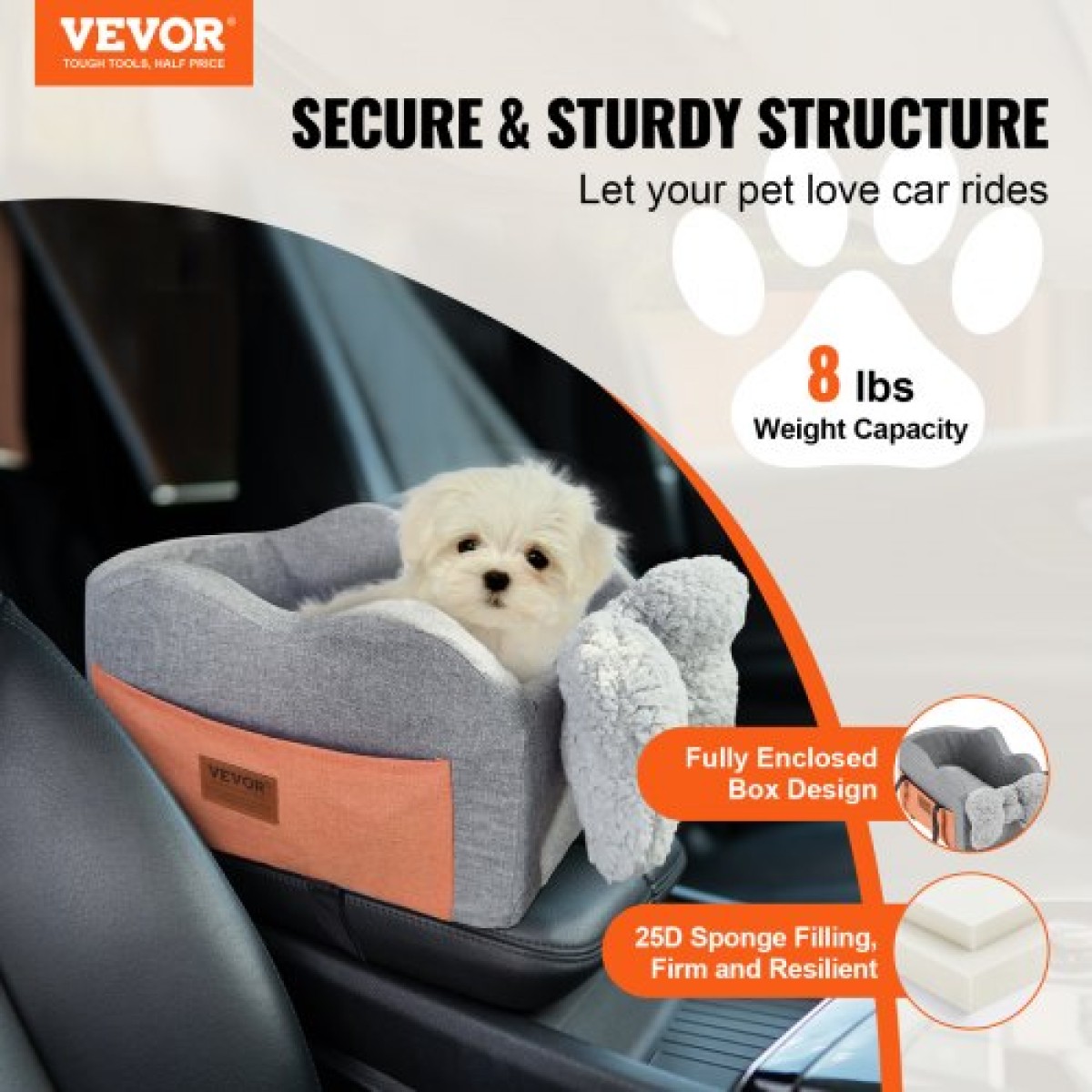 Κονσόλα VEVOR Dog Seat Car, Κεντρική κονσόλα Dog Booster Seat for Small Dog, Pet Car Seat for Car Support with Clip-On Leash, Ρυθμιζόμενα λουριά, Υποστηρίζει έως 8 lbs, Σκούρο γκρι