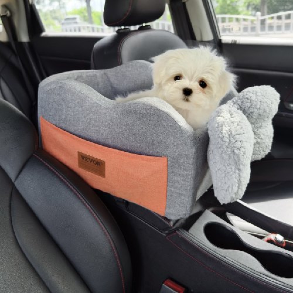Κονσόλα VEVOR Dog Seat Car, Κεντρική κονσόλα Dog Booster Seat for Small Dog, Pet Car Seat for Car Support with Clip-On Leash, Ρυθμιζόμενα λουριά, Υποστηρίζει έως 8 lbs, Σκούρο γκρι