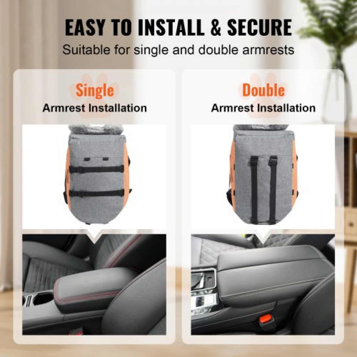 Κονσόλα VEVOR Dog Seat Car, Κεντρική κονσόλα Dog Booster Seat for Small Dog, Pet Car Seat for Car Support with Clip-On Leash, Ρυθμιζόμενα λουριά, Υποστηρίζει έως 8 lbs, Σκούρο γκρι