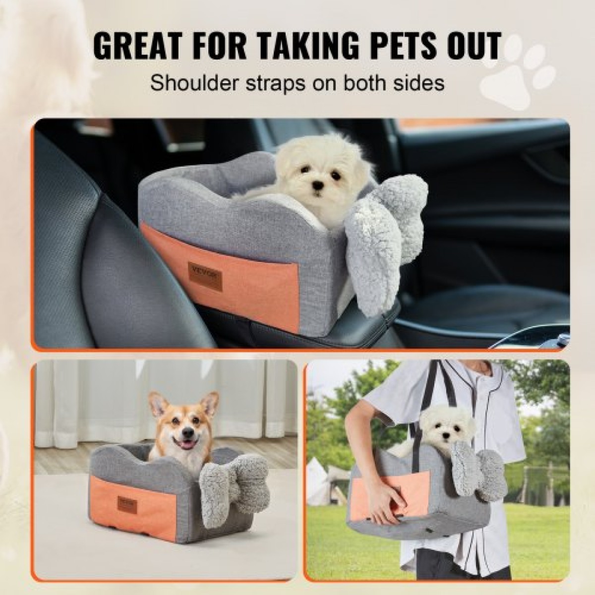 Κονσόλα VEVOR Dog Seat Car, Κεντρική κονσόλα Dog Booster Seat for Small Dog, Pet Car Seat for Car Support with Clip-On Leash, Ρυθμιζόμενα λουριά, Υποστηρίζει έως 8 lbs, Σκούρο γκρι