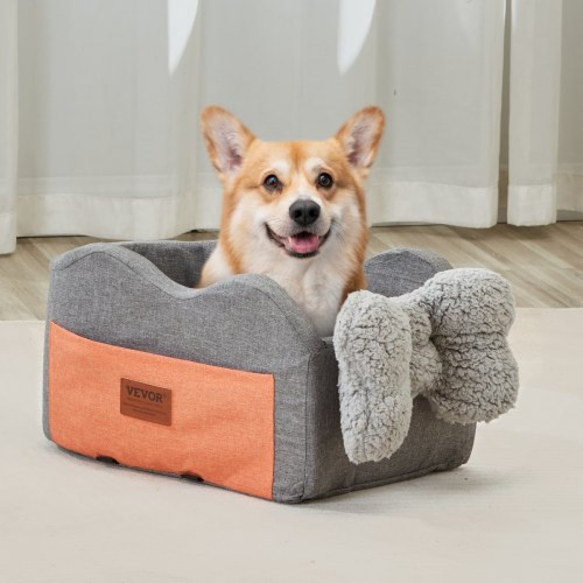 Κονσόλα VEVOR Dog Seat Car, Κεντρική κονσόλα Dog Booster Seat for Small Dog, Pet Car Seat for Car Support with Clip-On Leash, Ρυθμιζόμενα λουριά, Υποστηρίζει έως 8 lbs, Σκούρο γκρι