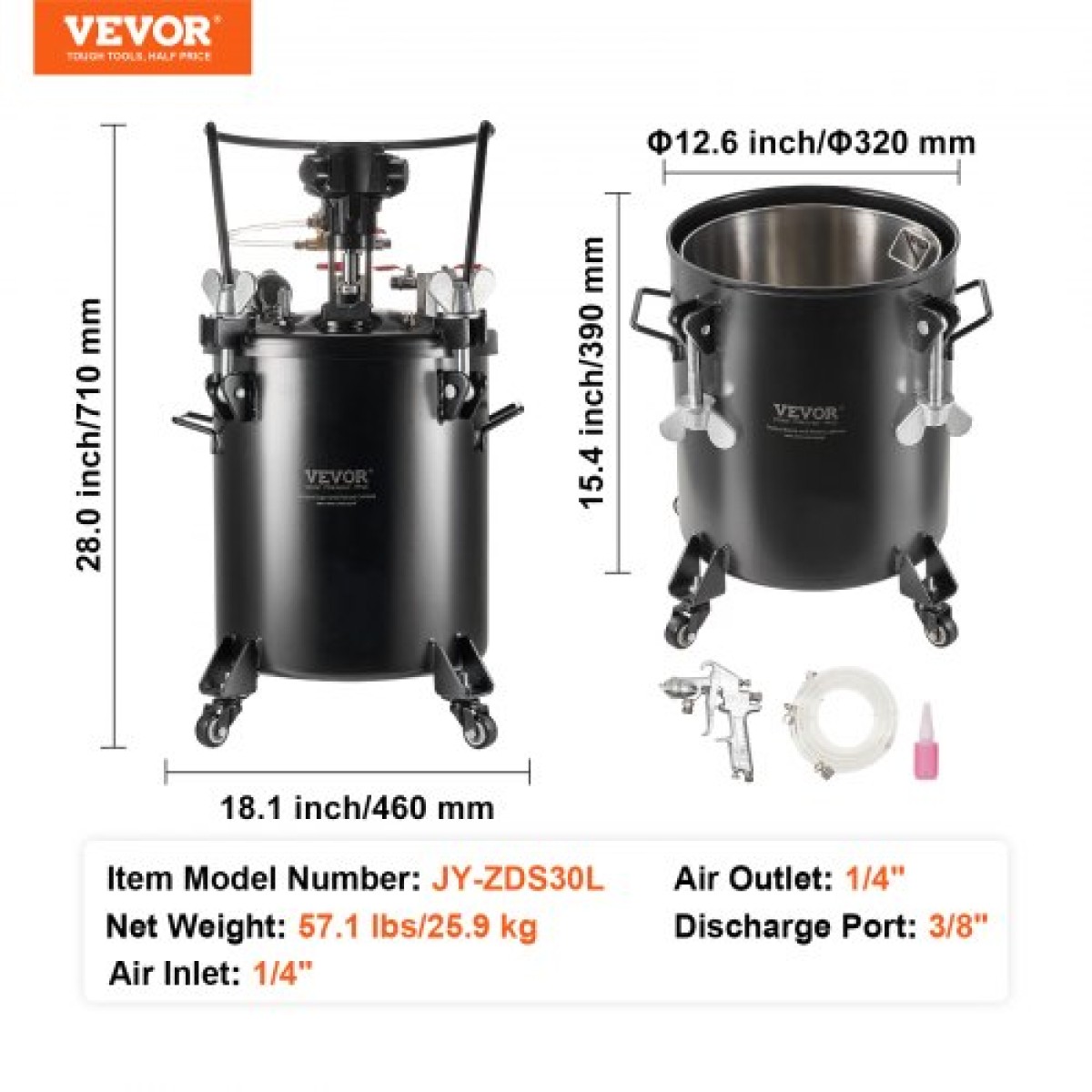 Δοχείο πίεσης βαφής VEVOR, 30 L/7,5 gal Πλήρως αυτόματο δοχείο δοχείου πίεσης ανάδευσης, Ρυθμιζόμενη πίεση 70 psi, δοχείο βαφής δοχείου πίεσης με πιστόλι και σωλήνες ψεκασμού, για βιομηχανική βαφή οικιακής διακόσμησης