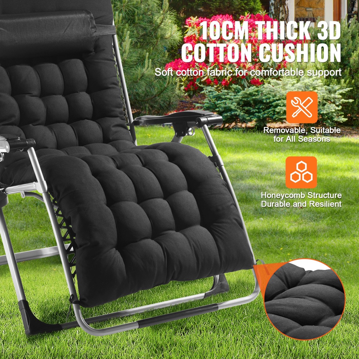 Καρέκλα VEVOR Zero Gravity, 33 ιντσών Zero Gravity Recliner Lounge Chair για εσωτερικούς και εξωτερικούς χώρους, Ρυθμιζόμενη καρέκλα Anti Gravity με μαξιλάρι, προσκέφαλο, υποπόδιο και ποτηροθήκη, 500 lbs, Μαύρο