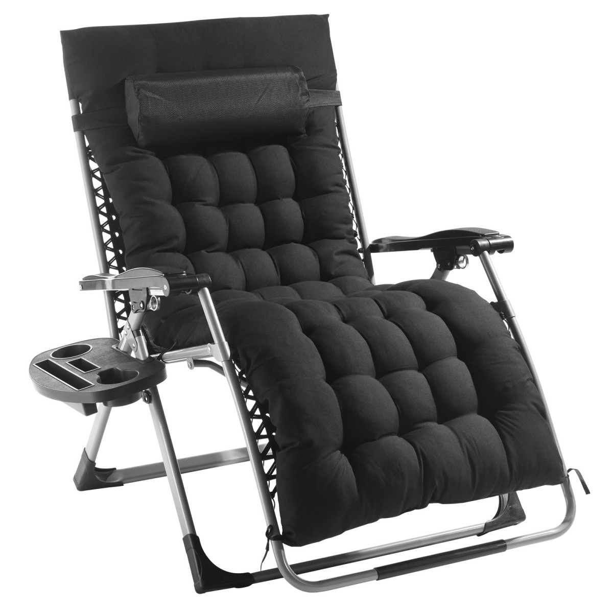 Καρέκλα VEVOR Zero Gravity, 33 ιντσών Zero Gravity Recliner Lounge Chair για εσωτερικούς και εξωτερικούς χώρους, Ρυθμιζόμενη καρέκλα Anti Gravity με μαξιλάρι, προσκέφαλο, υποπόδιο και ποτηροθήκη, 500 lbs, Μαύρο