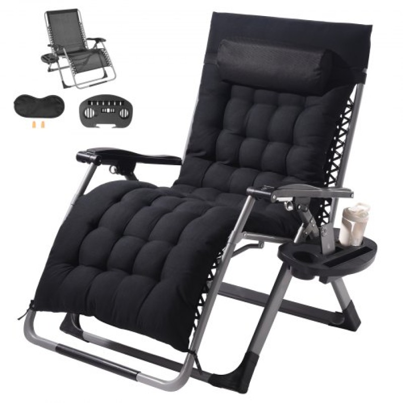 Καρέκλα VEVOR Zero Gravity, 33 ιντσών Zero Gravity Recliner Lounge Chair για εσωτερικούς και εξωτερικούς χώρους, Ρυθμιζόμενη καρέκλα Anti Gravity με μαξιλάρι, προσκέφαλο, υποπόδιο και ποτηροθήκη, 500 lbs, Μαύρο