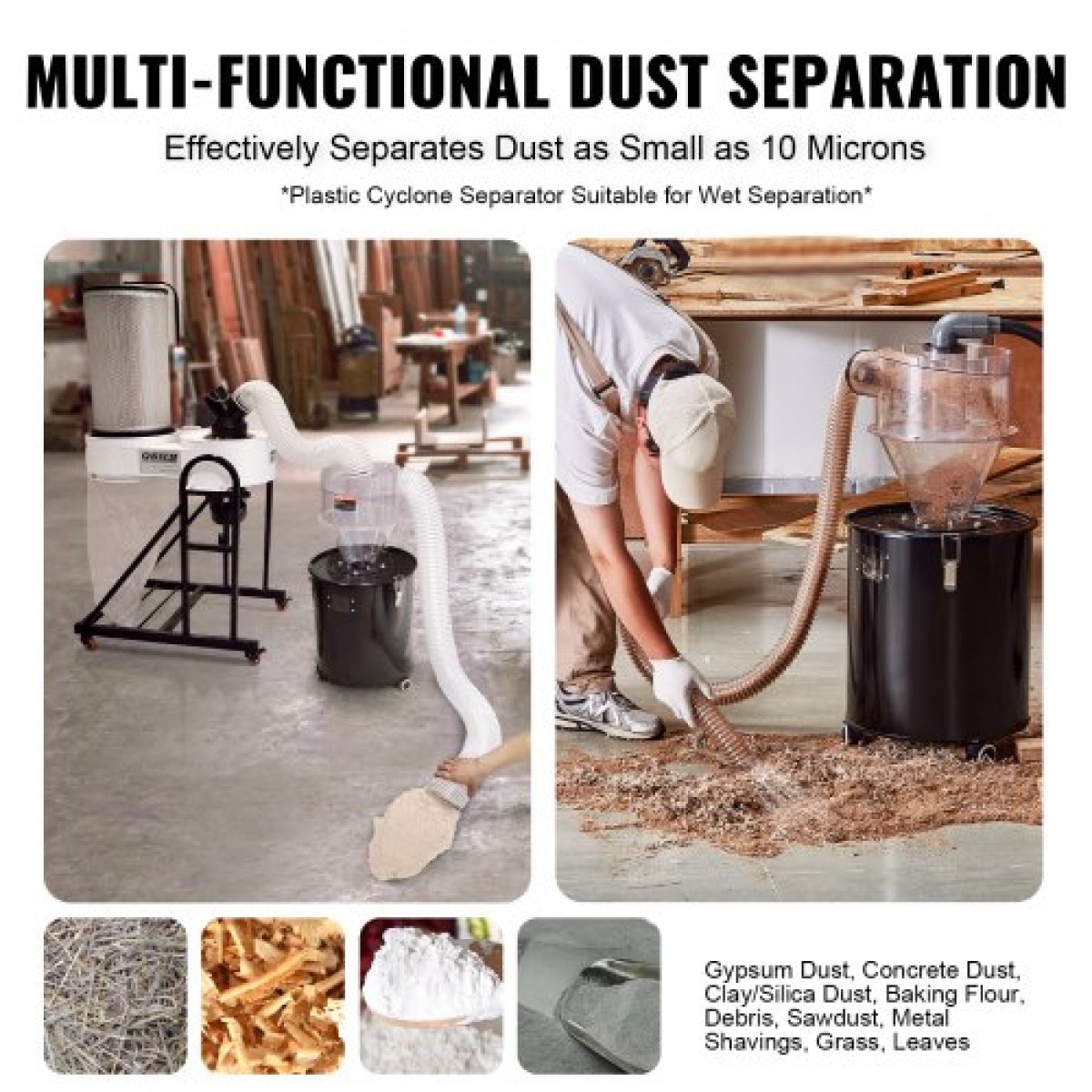 VEVOR Cyclone Dust Separator, 4" Retrofit Cyclone Separator for Dust Collectors, ABS Dust Support With 2" Hole O.D.Σύνδεσμος και σωλήνας για υγρές/στεγνές ηλεκτρικές σκούπες καταστήματος, Ταιριάζει σε δεξαμενή 18,9-37,85L (Εξαιρείται η δεξαμενή)