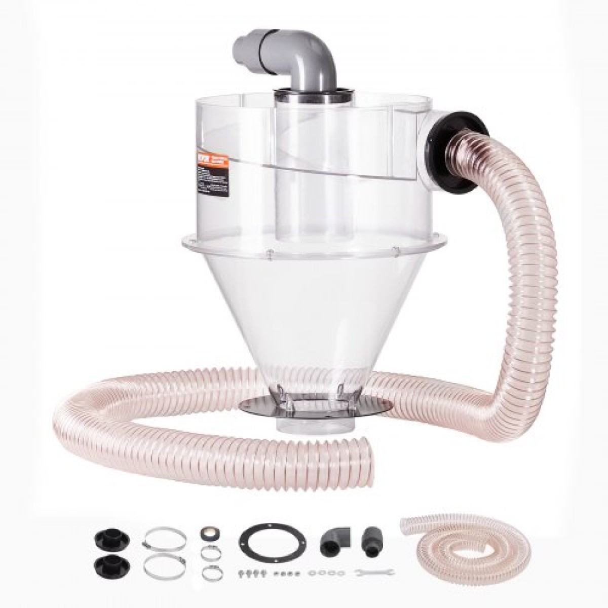 VEVOR Cyclone Dust Separator, 4" Retrofit Cyclone Separator for Dust Collectors, ABS Dust Support With 2" Hole O.D.Σύνδεσμος και σωλήνας για υγρές/στεγνές ηλεκτρικές σκούπες καταστήματος, Ταιριάζει σε δεξαμενή 18,9-37,85L (Εξαιρείται η δεξαμενή)