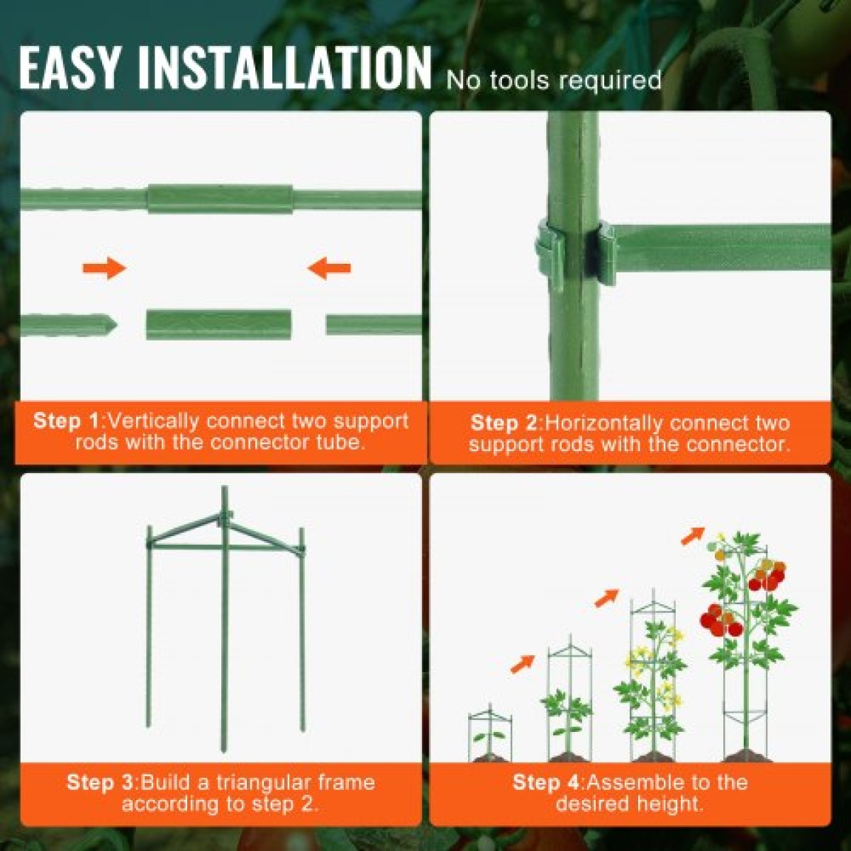 VEVOR 6 Packs Κλουβιά ντομάτας για κήπο, 48 ιντσών Tomato Trellis Plant Stakes Support, Stackable Tall Plant Support Cage, για υπερυψωμένο κρεβάτι κήπου, λαχανικά λουλούδια και αναρριχώμενα φυτά
