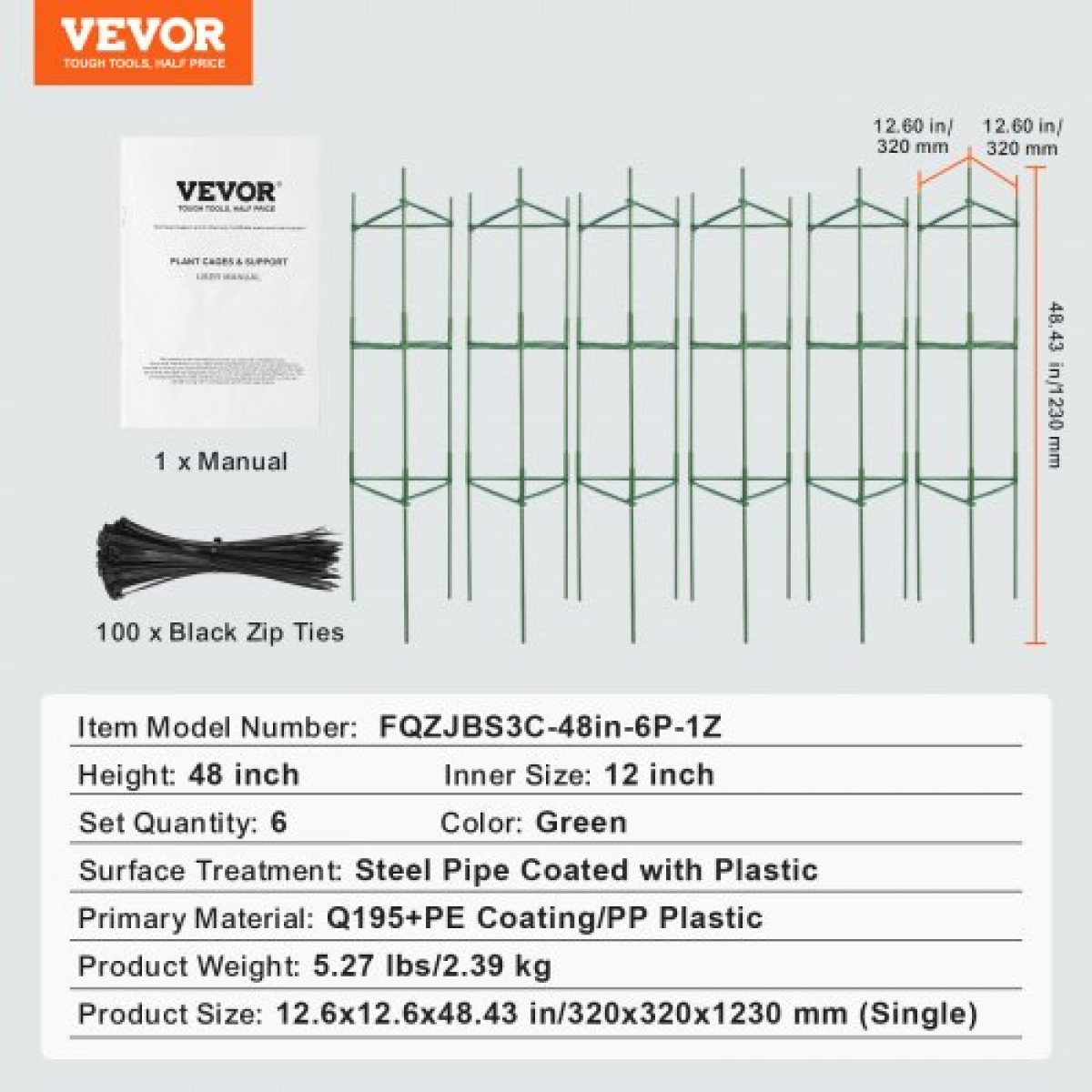 VEVOR 6 Packs Κλουβιά ντομάτας για κήπο, 48 ιντσών Tomato Trellis Plant Stakes Support, Stackable Tall Plant Support Cage, για υπερυψωμένο κρεβάτι κήπου, λαχανικά λουλούδια και αναρριχώμενα φυτά