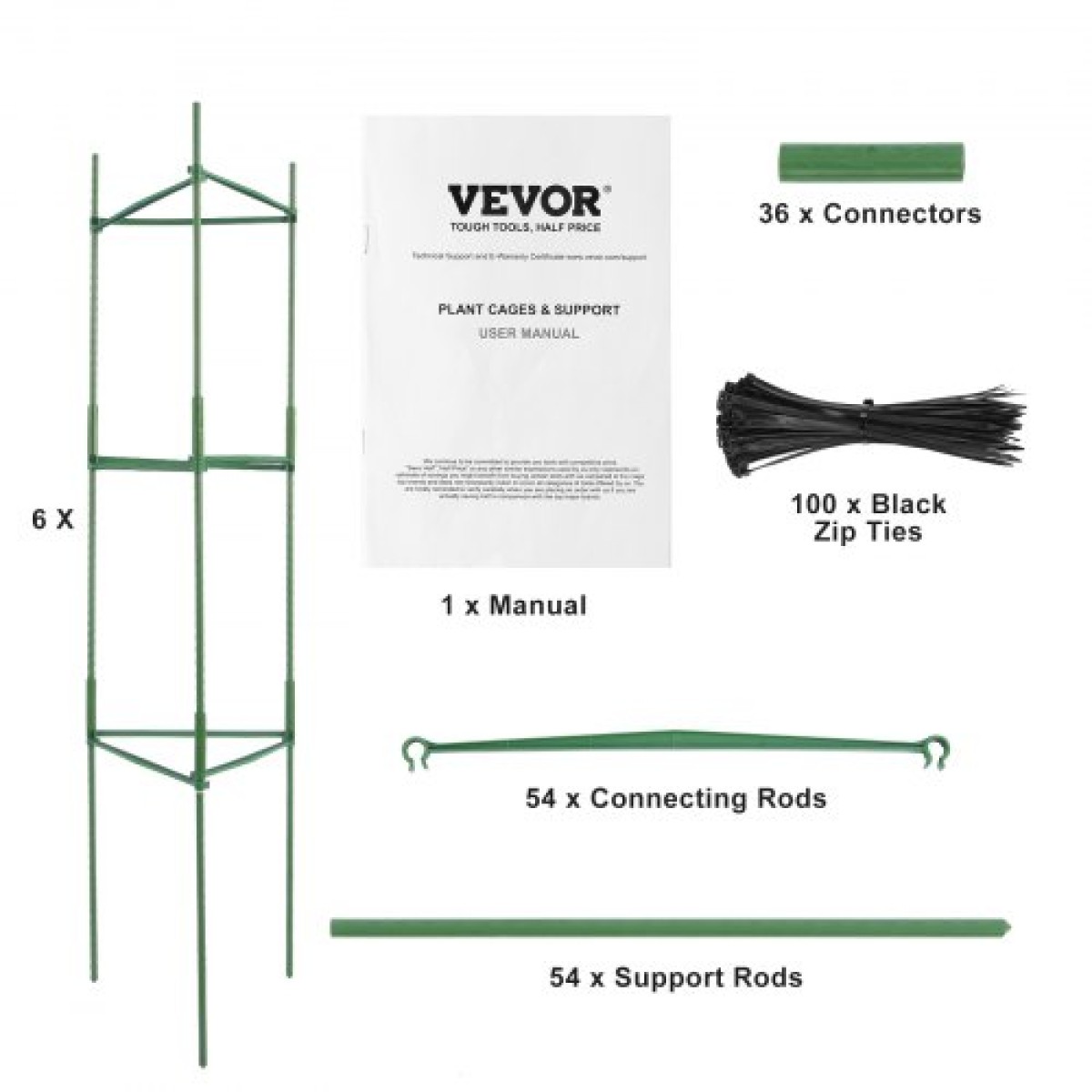 VEVOR 6 Packs Κλουβιά ντομάτας για κήπο, 48 ιντσών Tomato Trellis Plant Stakes Support, Stackable Tall Plant Support Cage, για υπερυψωμένο κρεβάτι κήπου, λαχανικά λουλούδια και αναρριχώμενα φυτά