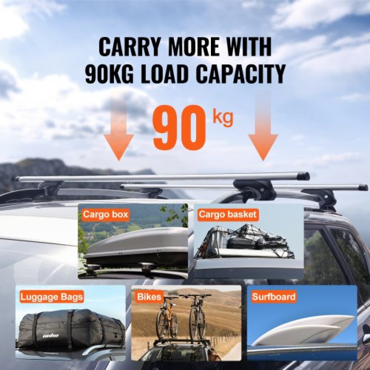 VEVOR Universal Roof Rack Crossbar 119,9 cm μήκος για όχημα με υπερυψωμένη πλαϊνή ράγα