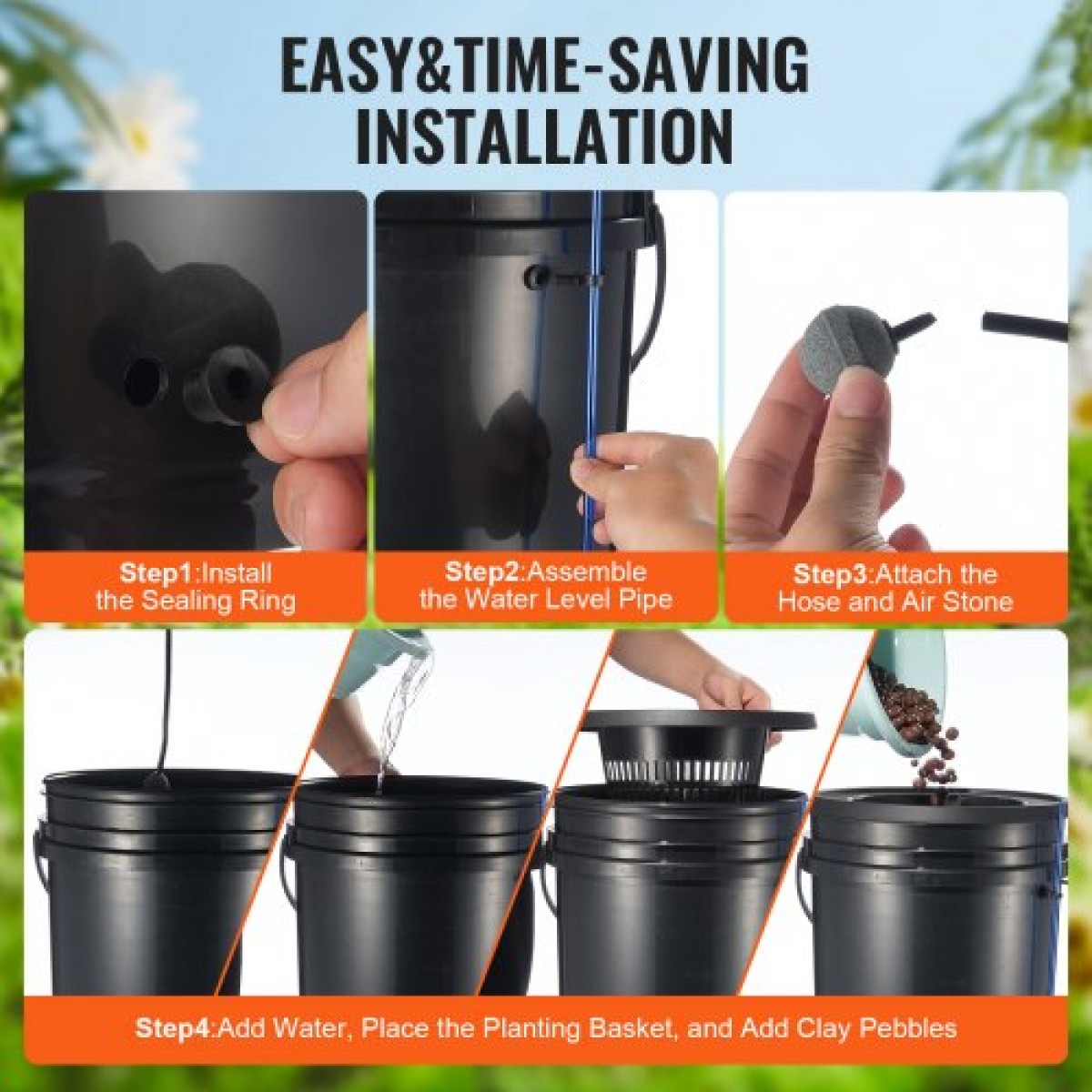 VEVOR DWC Hydroponics Grow System, Hydroponic Growing System with Top Drip Kit, Deep Water Culture 5-Gallon 4 Buckets, with Air Pump, Air Stones και Water Level Device for Leafy Lagetables