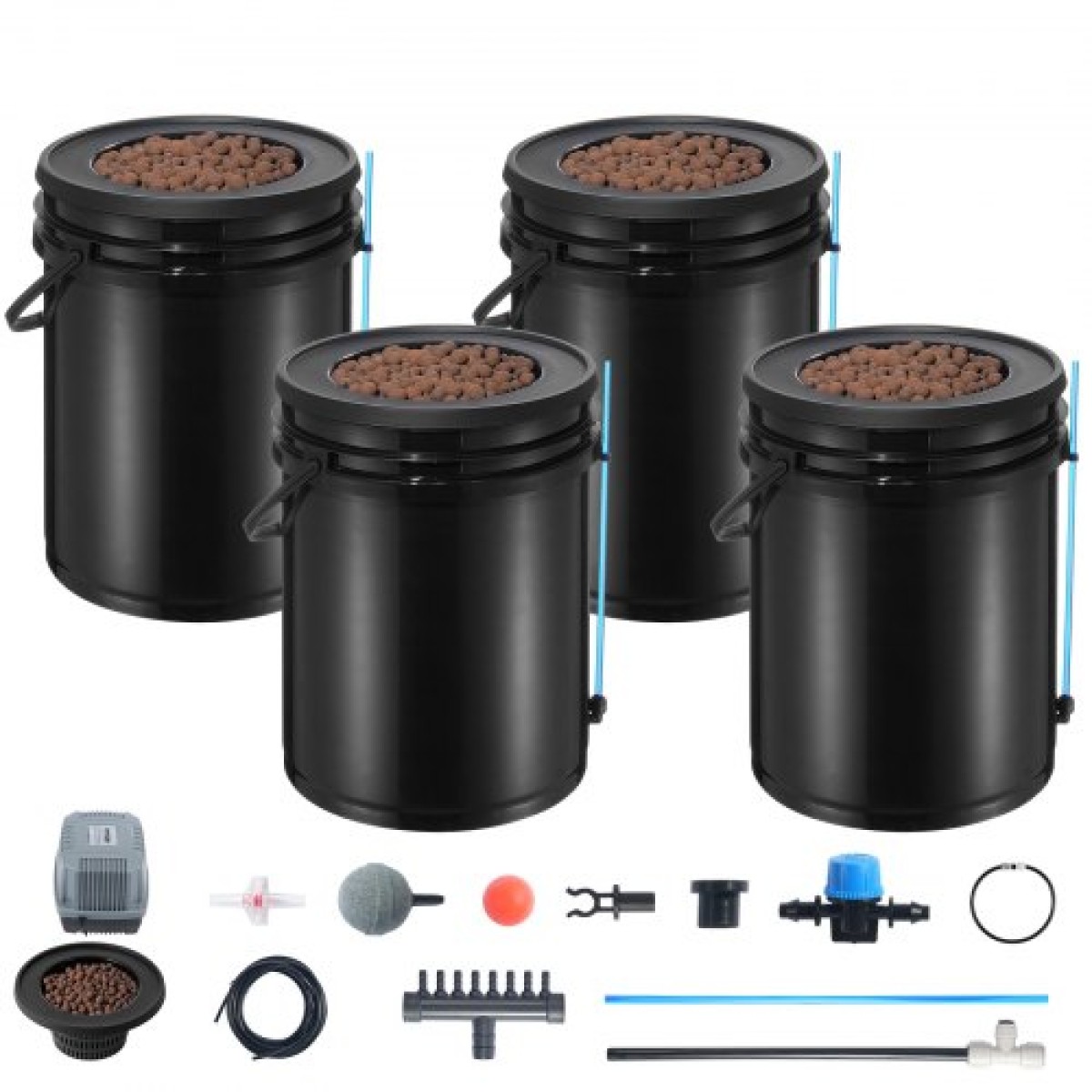 VEVOR DWC Hydroponics Grow System, Hydroponic Growing System with Top Drip Kit, Deep Water Culture 5-Gallon 4 Buckets, with Air Pump, Air Stones και Water Level Device for Leafy Lagetables