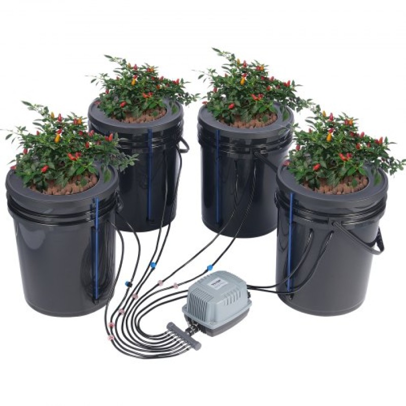 VEVOR DWC Hydroponics Grow System, Hydroponic Growing System with Top Drip Kit, Deep Water Culture 5-Gallon 4 Buckets, with Air Pump, Air Stones και Water Level Device for Leafy Lagetables