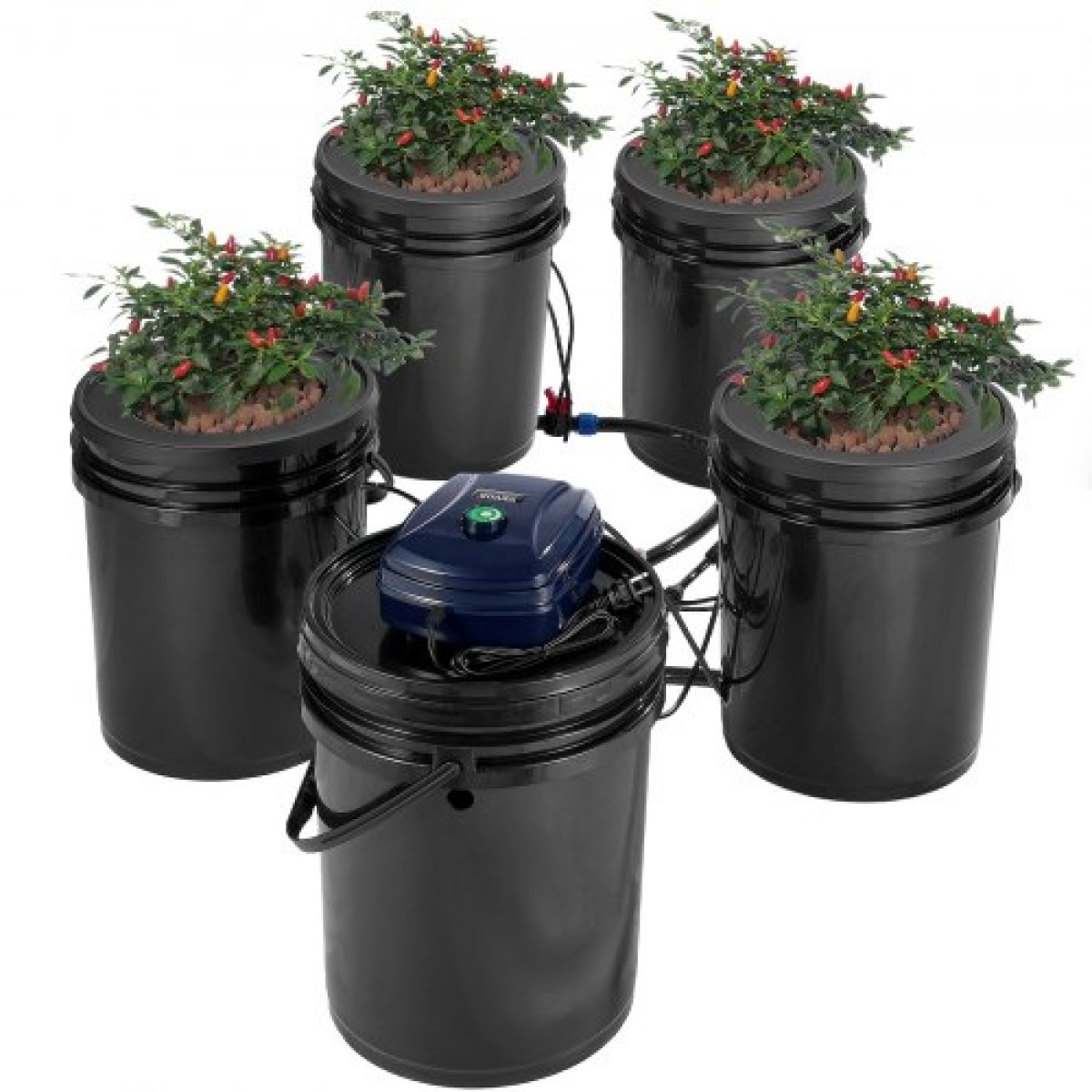 VEVOR RDWC Hydroponics System Recirculating Deep Water Culture 4 Buckets 18,9 L