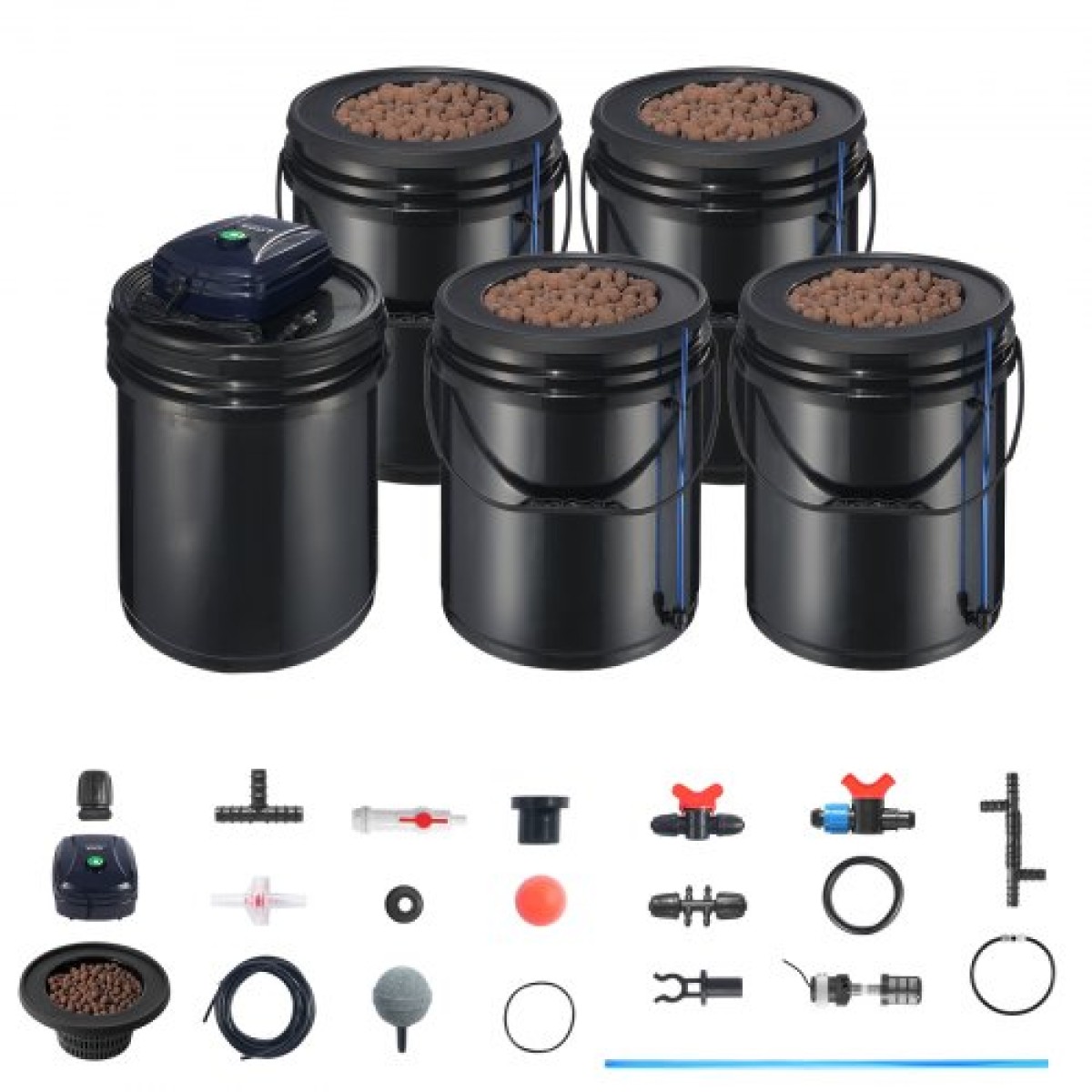 VEVOR RDWC Hydroponics System Recirculating Deep Water Culture 4 Buckets 18,9 L