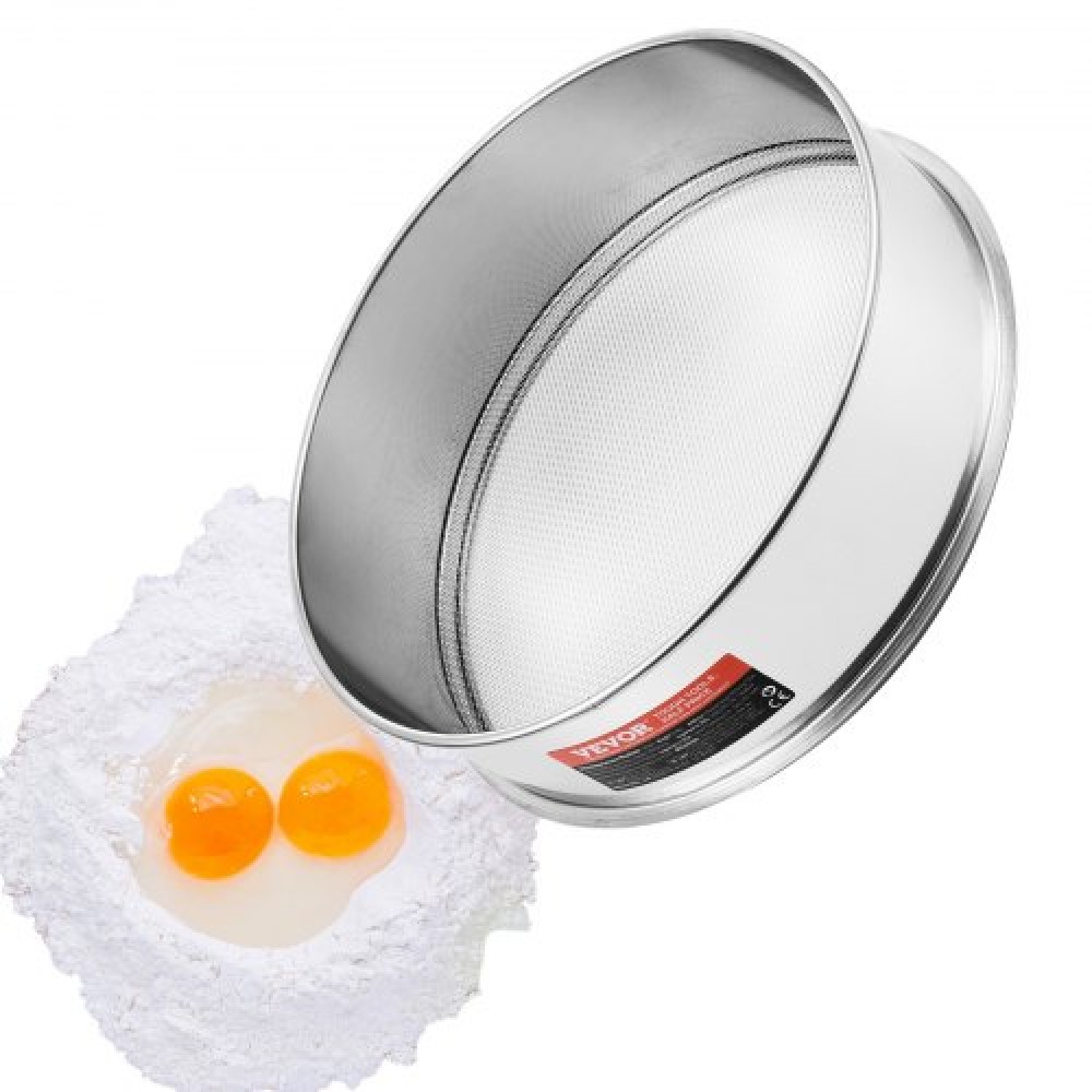 VEVOR Flour Sieve Fine Mesh, 12 Mesh Flour Sifter, 304 Stainless Steel Fine Mesh Sifter Food-grade, Dia.Διχτυωτές 12,6" για ψήσιμο, Διχτυωτή τρύπα 5 μεγεθών για Mungbean, ρύζι, αλεύρι, μαργαριτάρι σε σκόνη