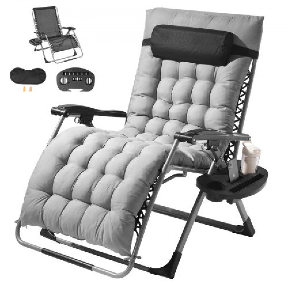 Καρέκλα VEVOR Zero Gravity, 33 ιντσών Zero Gravity Recliner Lounge Chair για εσωτερικούς και εξωτερικούς χώρους, Ρυθμιζόμενη καρέκλα Anti Gravity με μαξιλάρι, προσκέφαλο, υποπόδιο και ποτηροθήκη, 500 lbs, γκρι