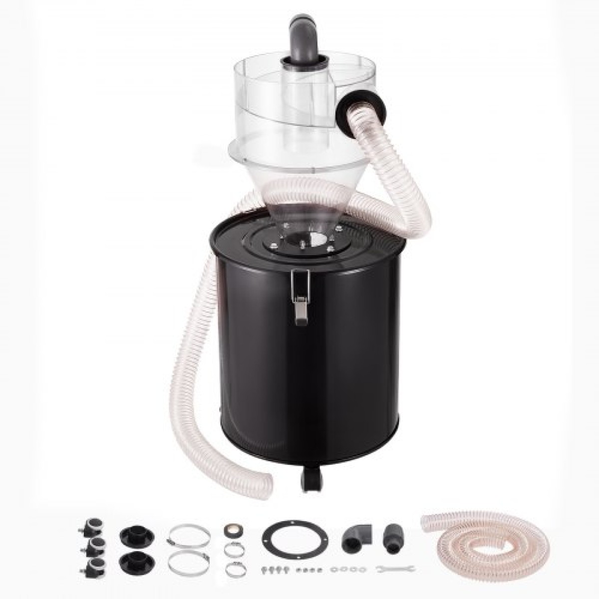 VEVOR Cyclone Dust Separator with Metal Tank, 4" Retrofit Cyclone Separator for Dust Collectors, ABS Dust Support With 2" Hole O.D.Σύνδεσμος & σωλήνας για υγρές/στεγνές ηλεκτρικές σκούπες καταστήματος, Ταιριάζει σε δοχείο 50L